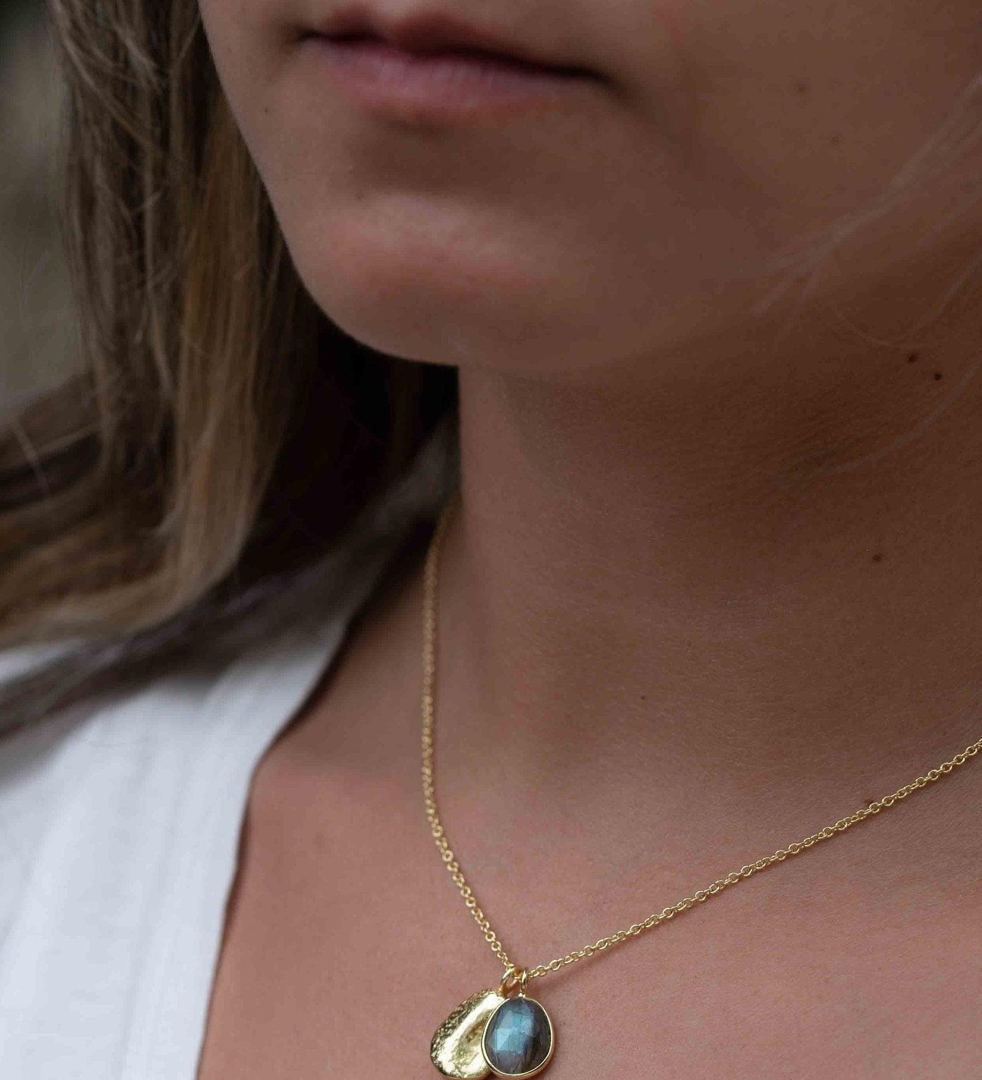 Copper Turquoise, Labradorite or Moonstone Necklace ~ Charm ~ Gold plated 18k ~ Bohemian ~ Nugget ~ MN112