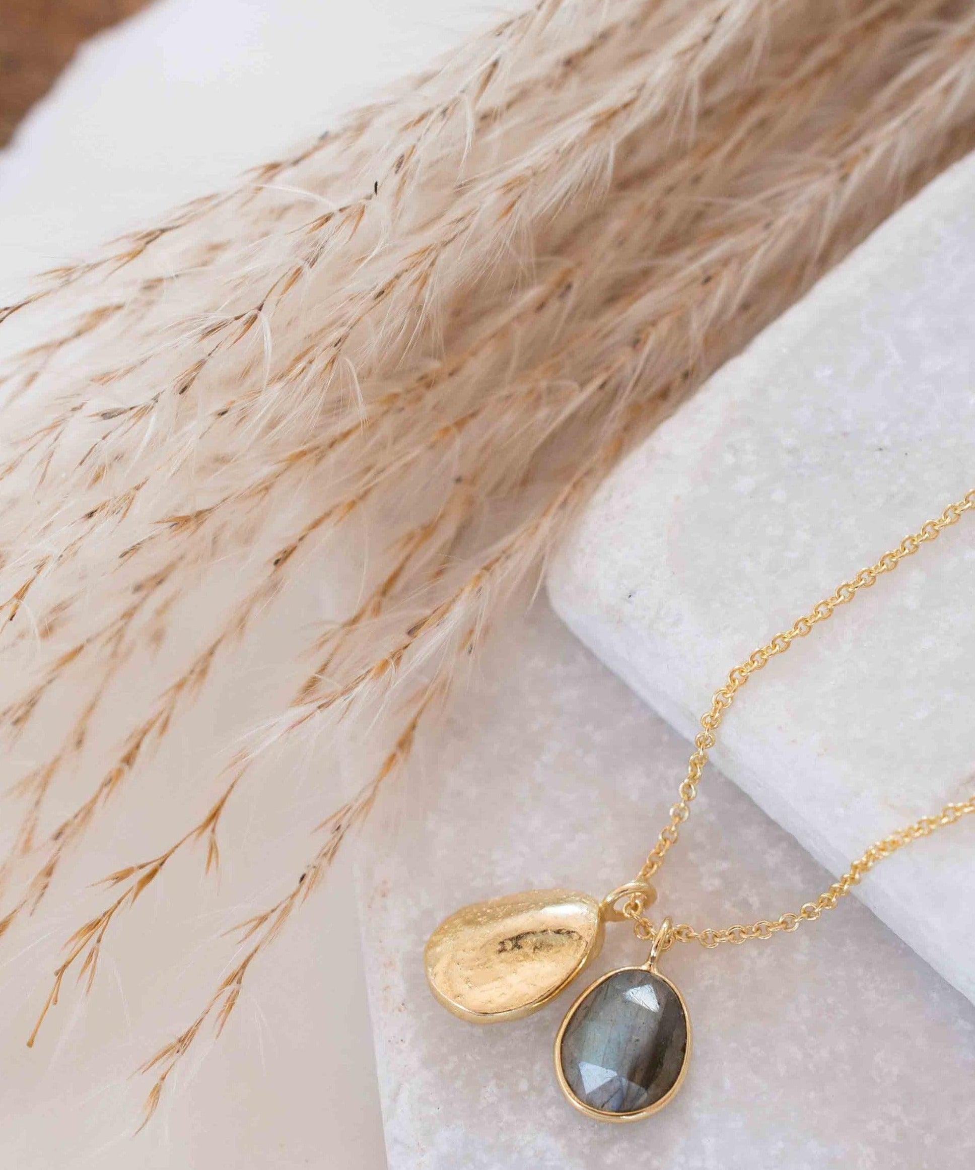 Copper Turquoise, Labradorite or Moonstone Necklace ~ Charm ~ Gold plated 18k ~ Bohemian ~ Nugget ~ MN112