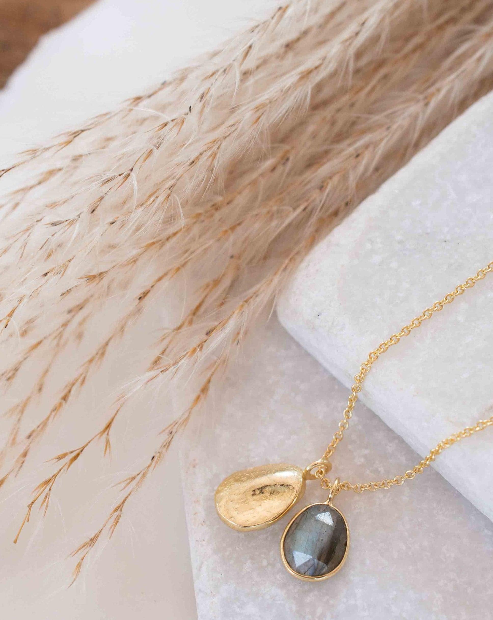 Copper Turquoise, Labradorite or Moonstone Necklace ~ Charm ~ Gold plated 18k ~ Bohemian ~ Nugget ~ MN112