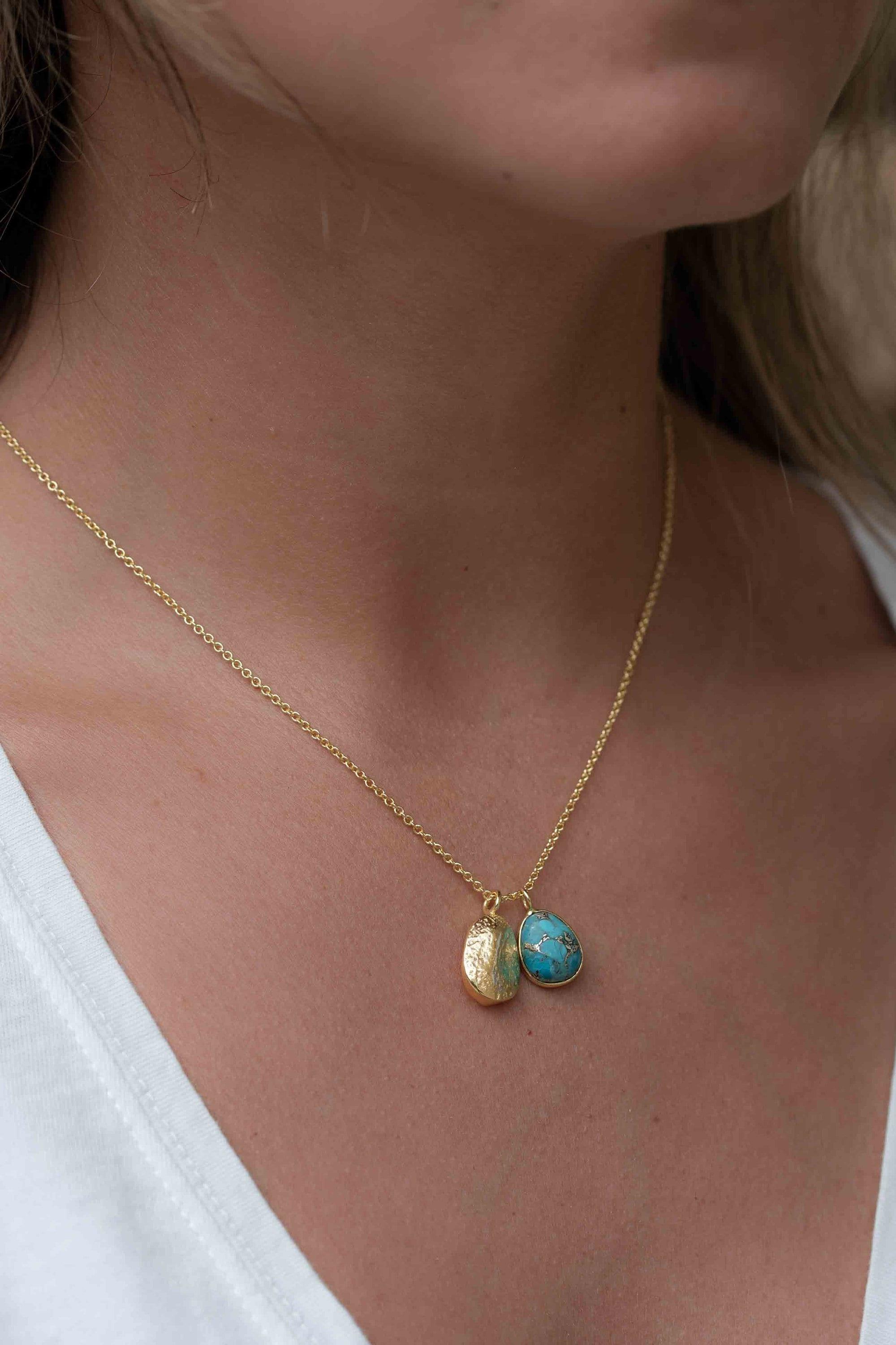 Copper Turquoise, Labradorite or Moonstone Necklace ~ Charm ~ Gold plated 18k ~ Bohemian ~ Nugget ~ MN112
