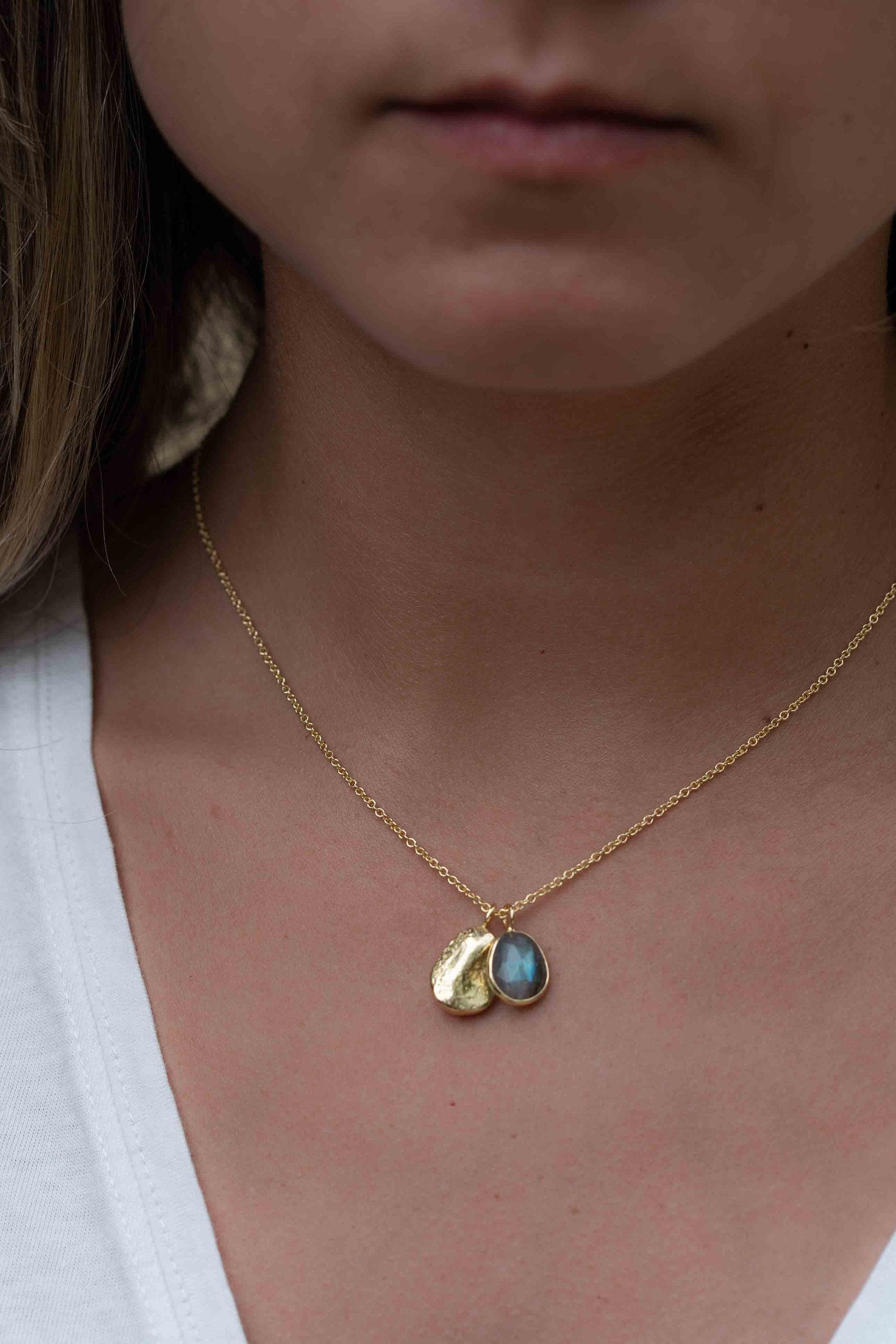 Copper Turquoise, Labradorite or Moonstone Necklace ~ Charm ~ Gold plated 18k ~ Bohemian ~ Nugget ~ MN112