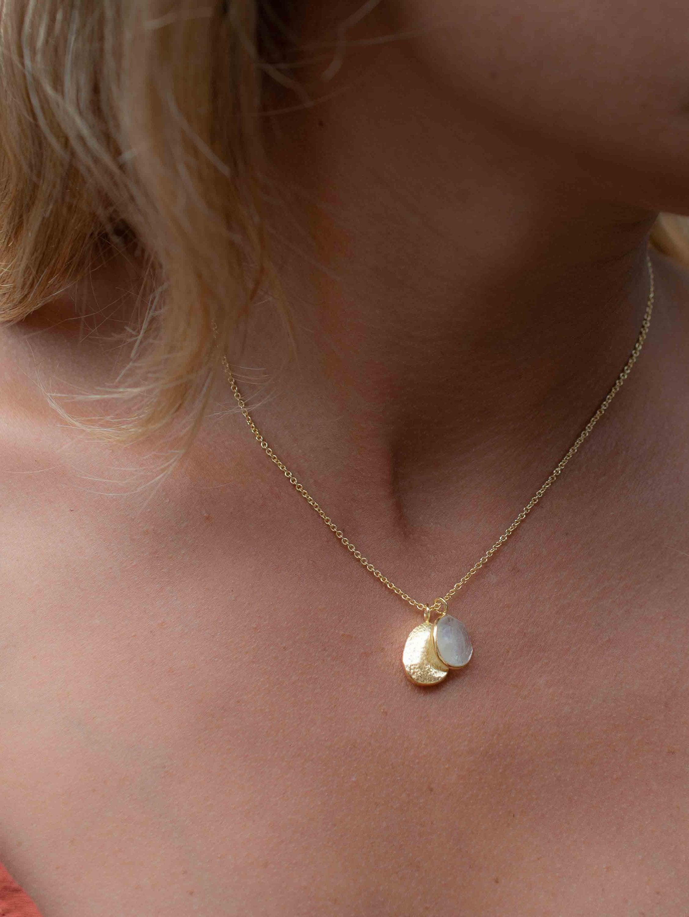 Copper Turquoise, Labradorite or Moonstone Necklace ~ Charm ~ Gold plated 18k ~ Bohemian ~ Nugget ~ MN112