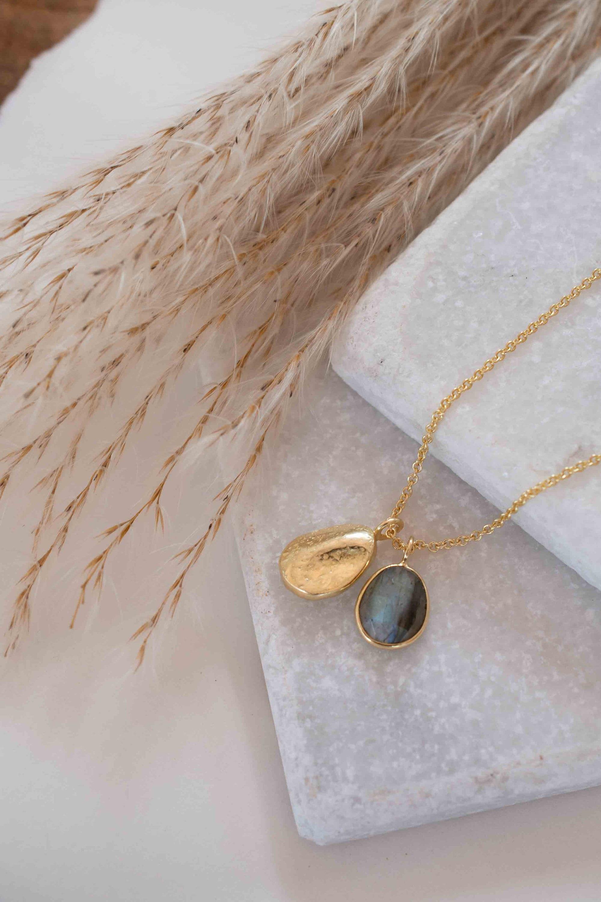 Copper Turquoise, Labradorite or Moonstone Necklace ~ Charm ~ Gold plated 18k ~ Bohemian ~ Nugget ~ MN112