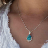 Copper Turquoise Necklace ~ Tear Drop ~ Sterling Silver ~ Charm ~ Minimalist ~ Delicate ~ Everyday Jewelry ~ MN142