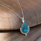 Copper Turquoise Necklace ~ Tear Drop ~ Sterling Silver ~ Charm ~ Minimalist ~ Delicate ~ Everyday Jewelry ~ MN142