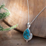 Copper Turquoise Necklace ~ Tear Drop ~ Sterling Silver ~ Charm ~ Minimalist ~ Delicate ~ Everyday Jewelry ~ MN142