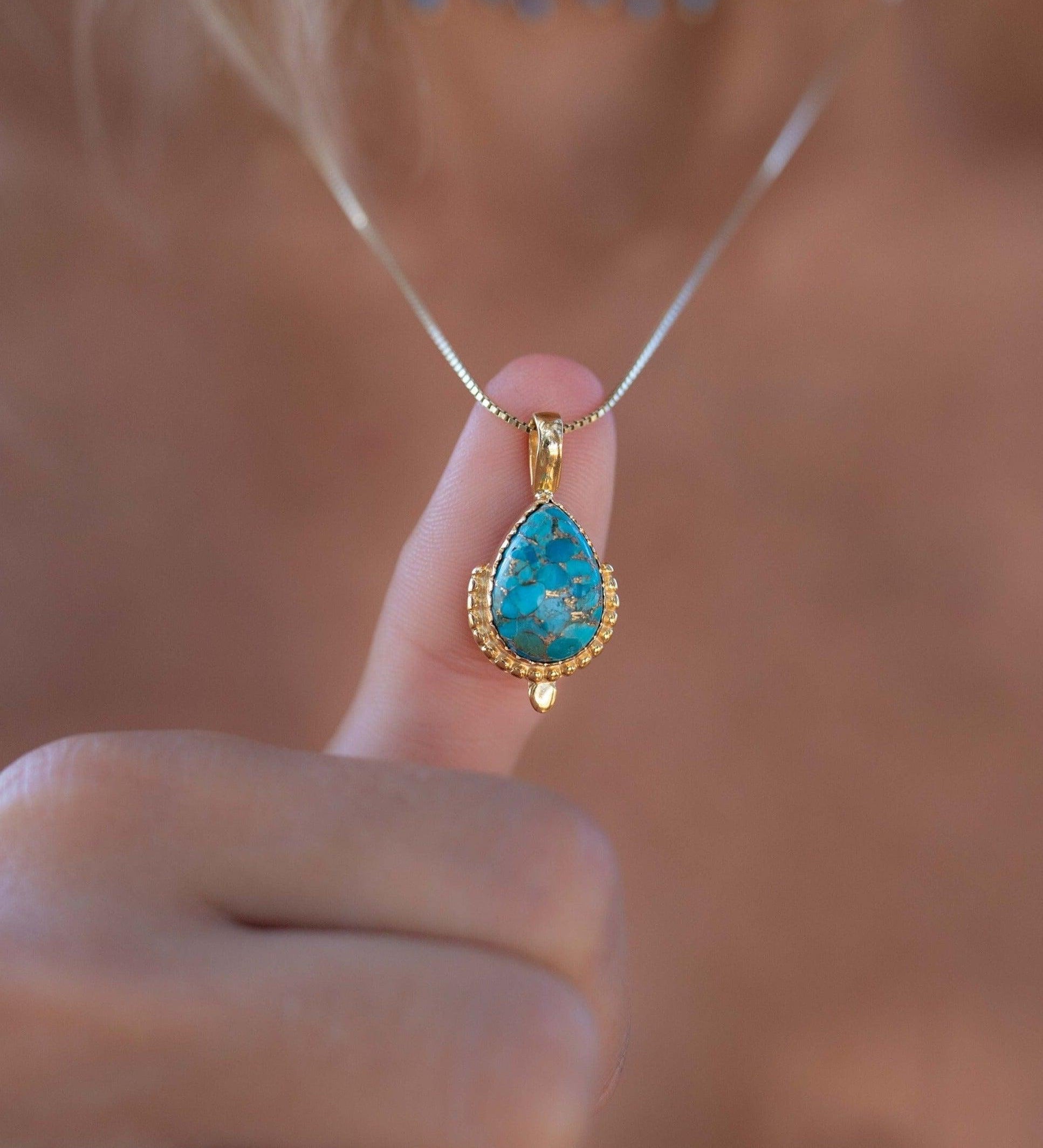 Copper Turquoise Pendant ~ Gold Plated over Sterling Silver ~ Necklace ~ minimalist ~ Delicate ~ Everyday Jewelry ~MN143