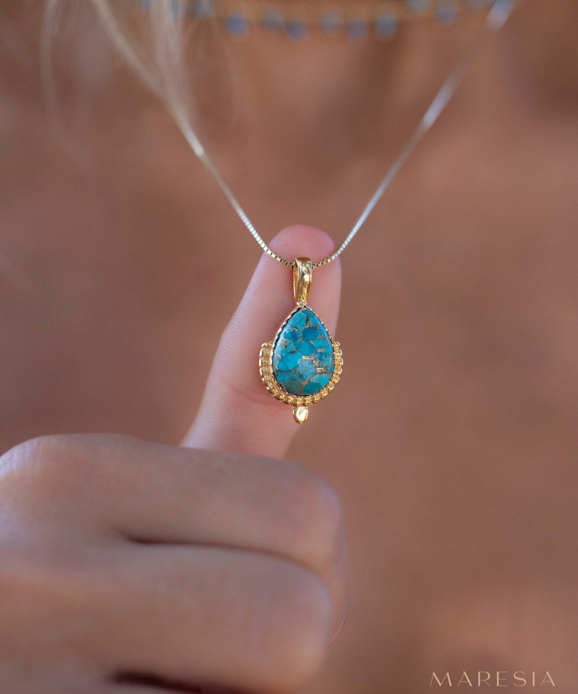 Copper Turquoise Pendant ~ Gold Plated over Sterling Silver ~ Necklace ~ minimalist ~ Delicate ~ Everyday Jewelry ~MN143