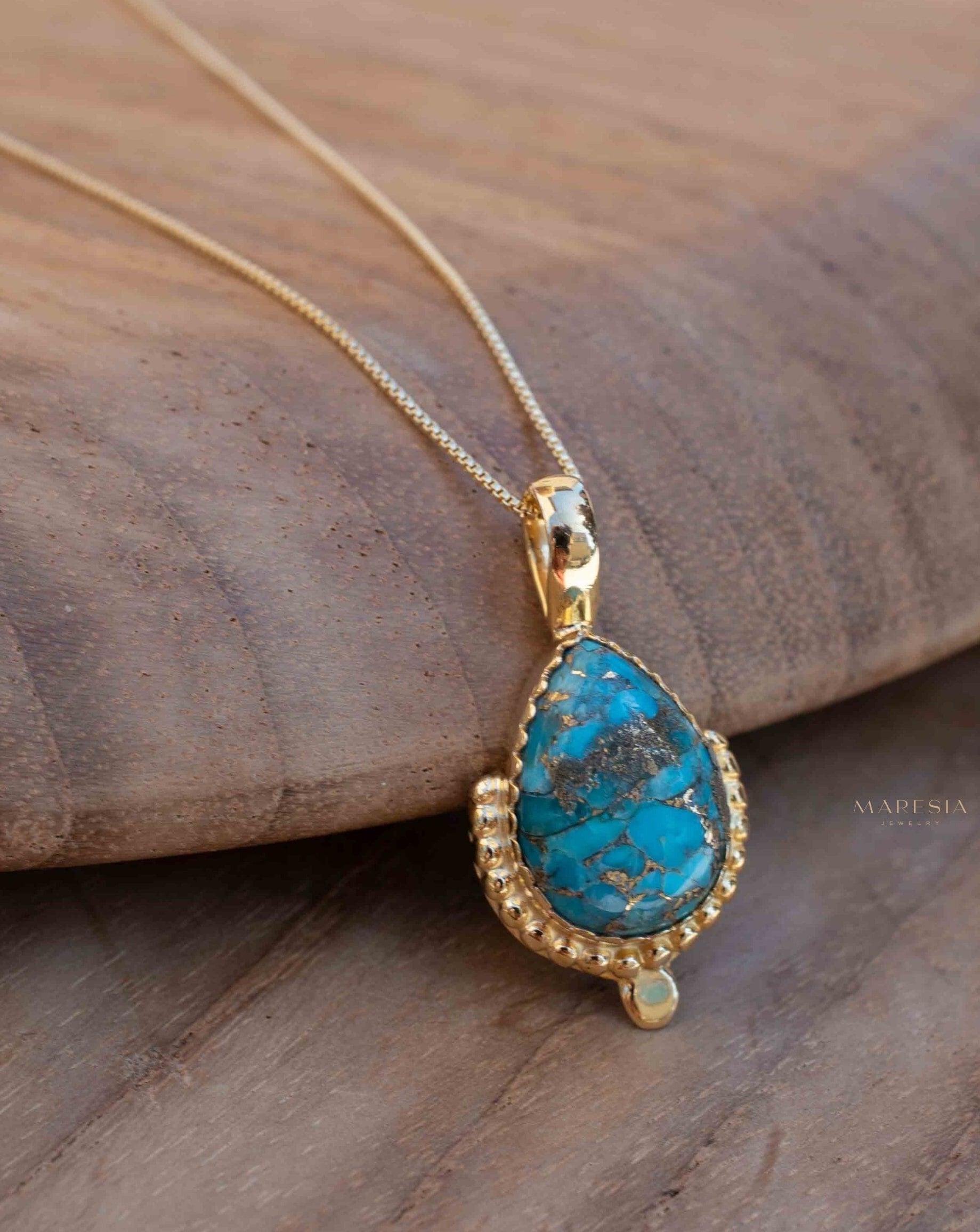 Copper Turquoise Pendant ~ Gold Plated over Sterling Silver ~ Necklace ~ minimalist ~ Delicate ~ Everyday Jewelry ~MN143
