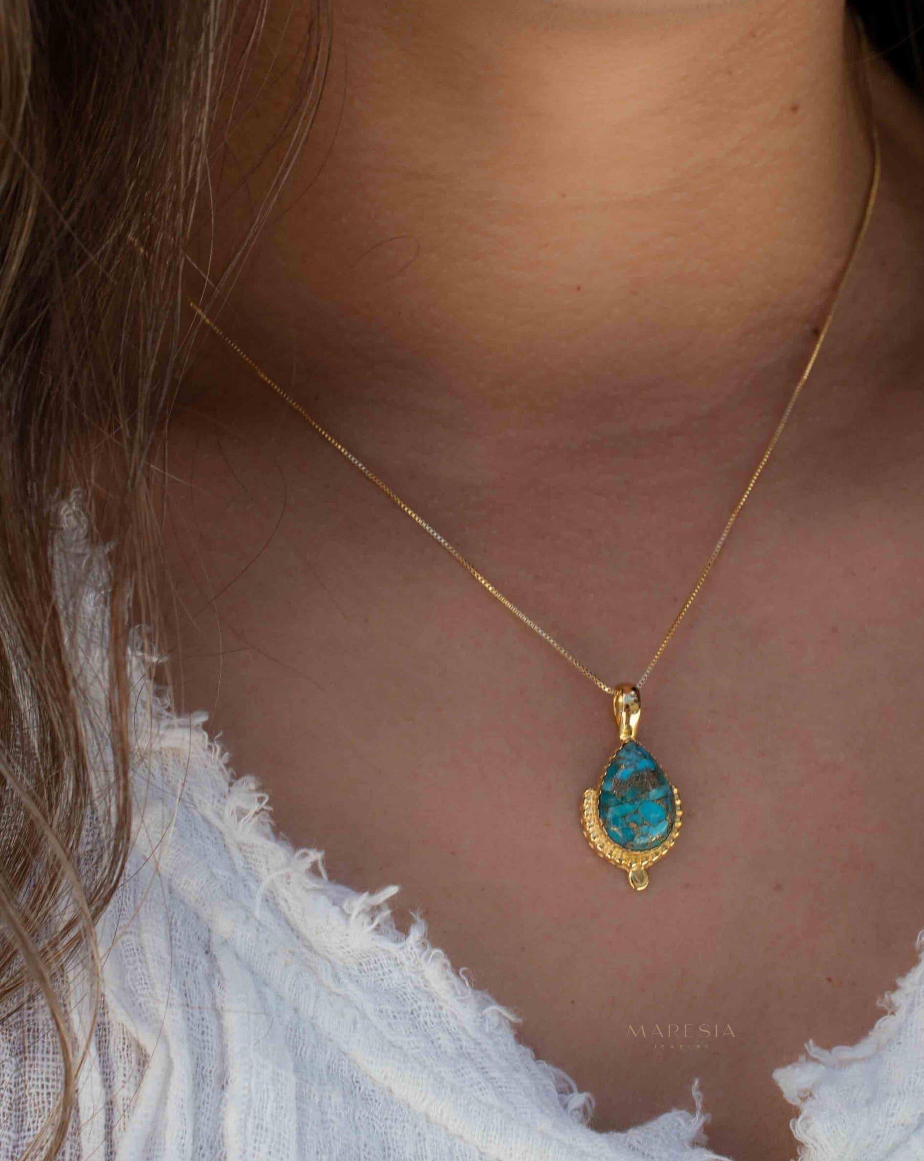 Copper Turquoise Pendant ~ Gold Plated over Sterling Silver ~ Necklace ~ minimalist ~ Delicate ~ Everyday Jewelry ~MN143