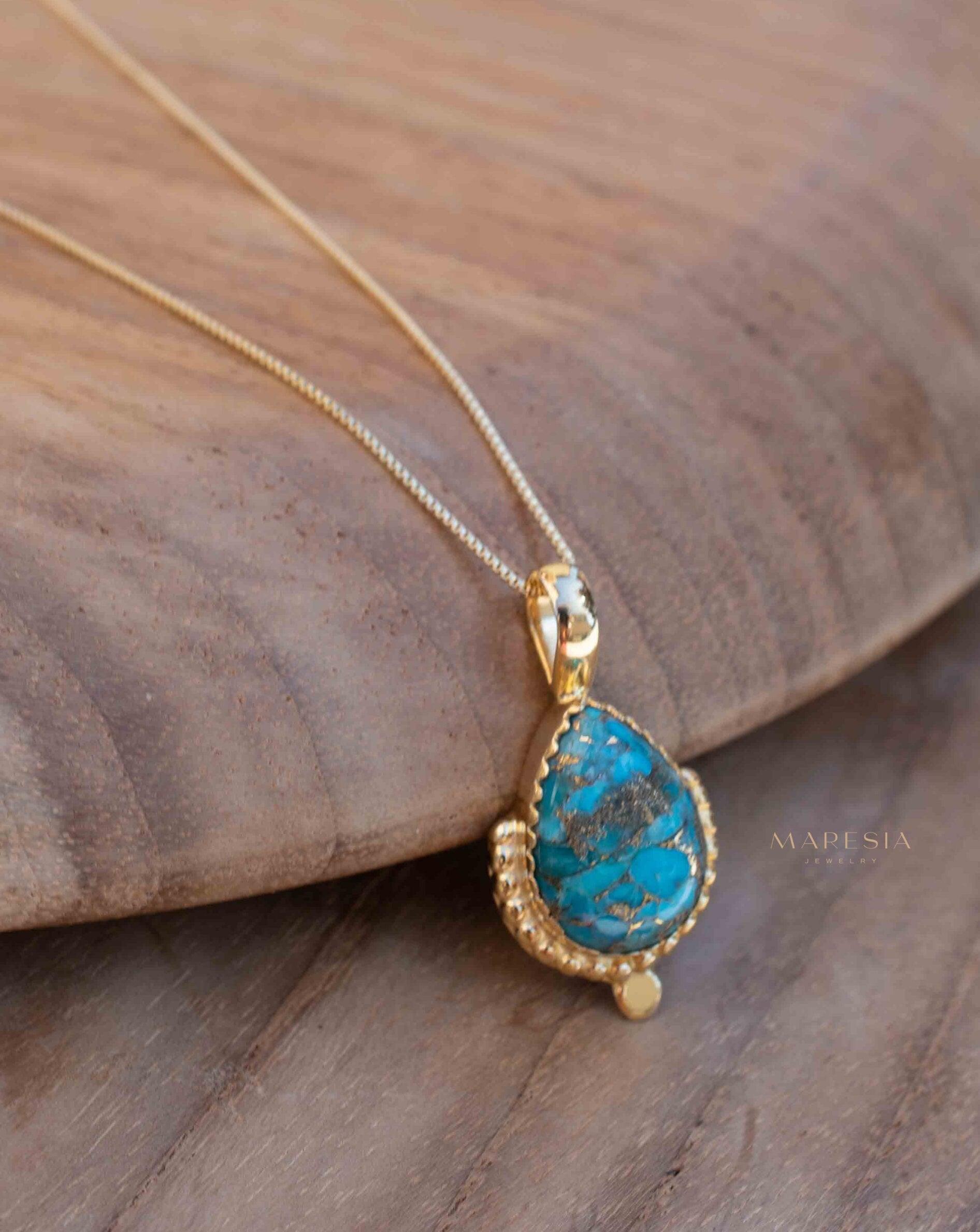 Copper Turquoise Pendant ~ Gold Plated over Sterling Silver ~ Necklace ~ minimalist ~ Delicate ~ Everyday Jewelry ~MN143