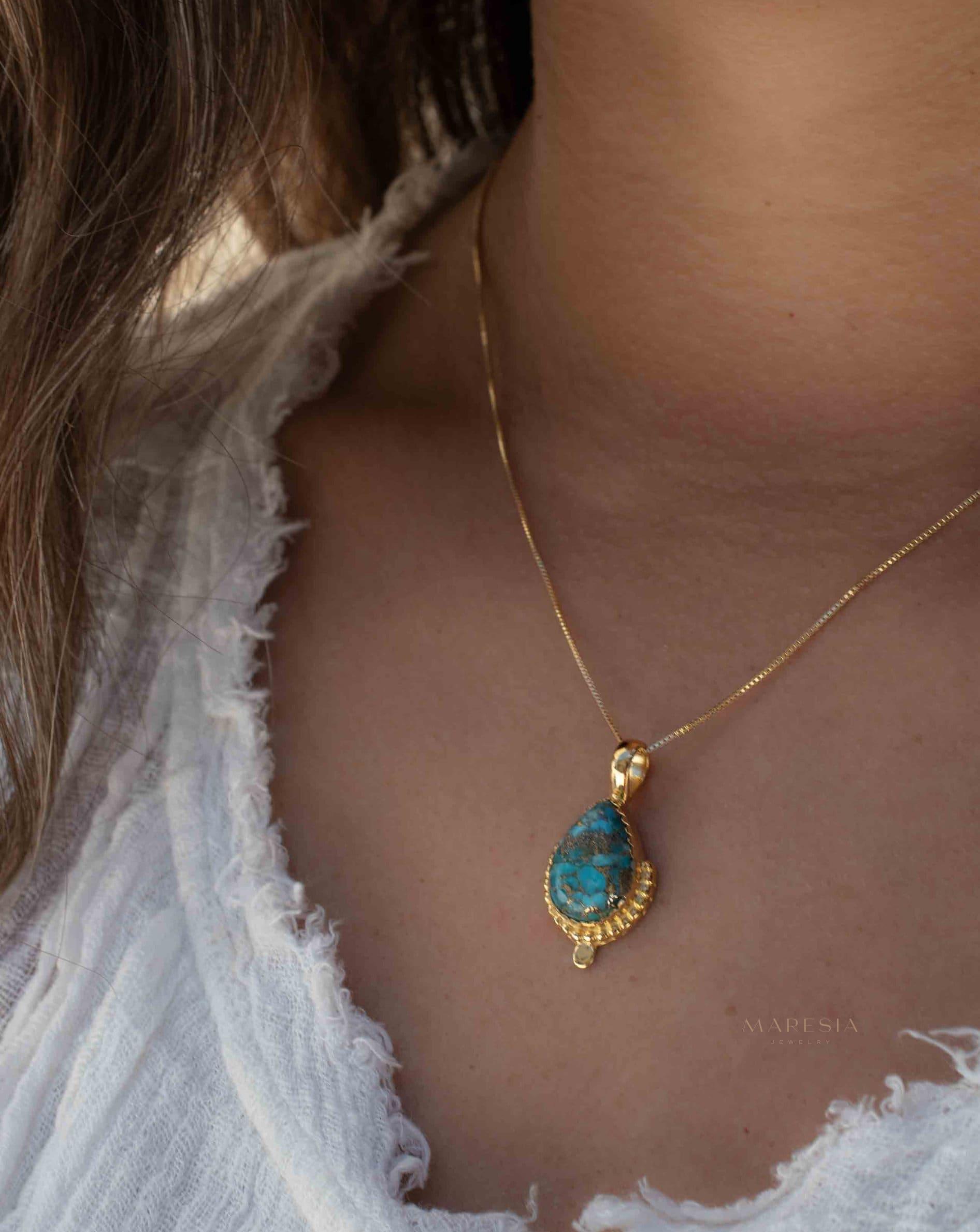 Copper Turquoise Pendant ~ Gold Plated over Sterling Silver ~ Necklace ~ minimalist ~ Delicate ~ Everyday Jewelry ~MN143