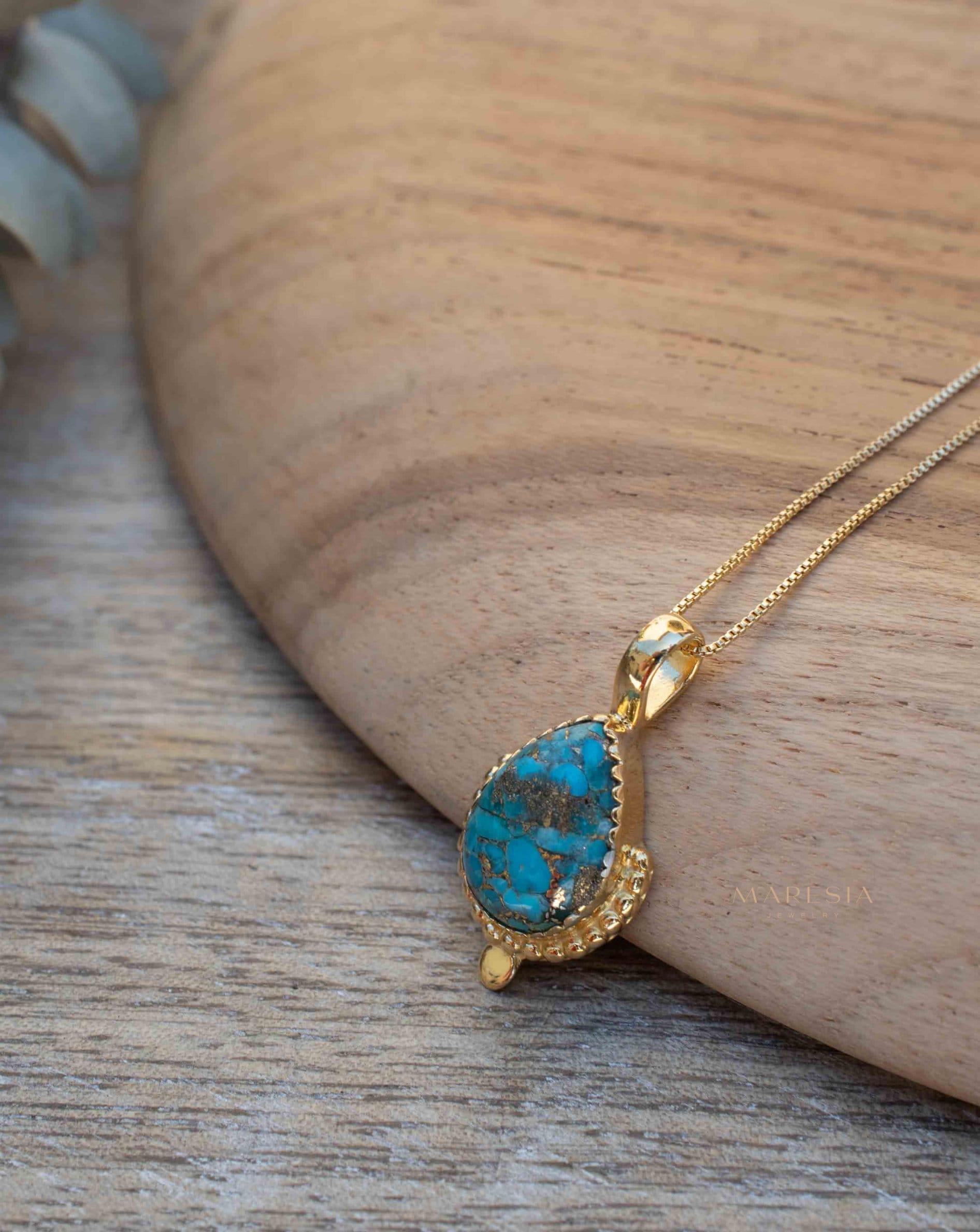 Copper Turquoise Pendant ~ Gold Plated over Sterling Silver ~ Necklace ~ minimalist ~ Delicate ~ Everyday Jewelry ~MN143