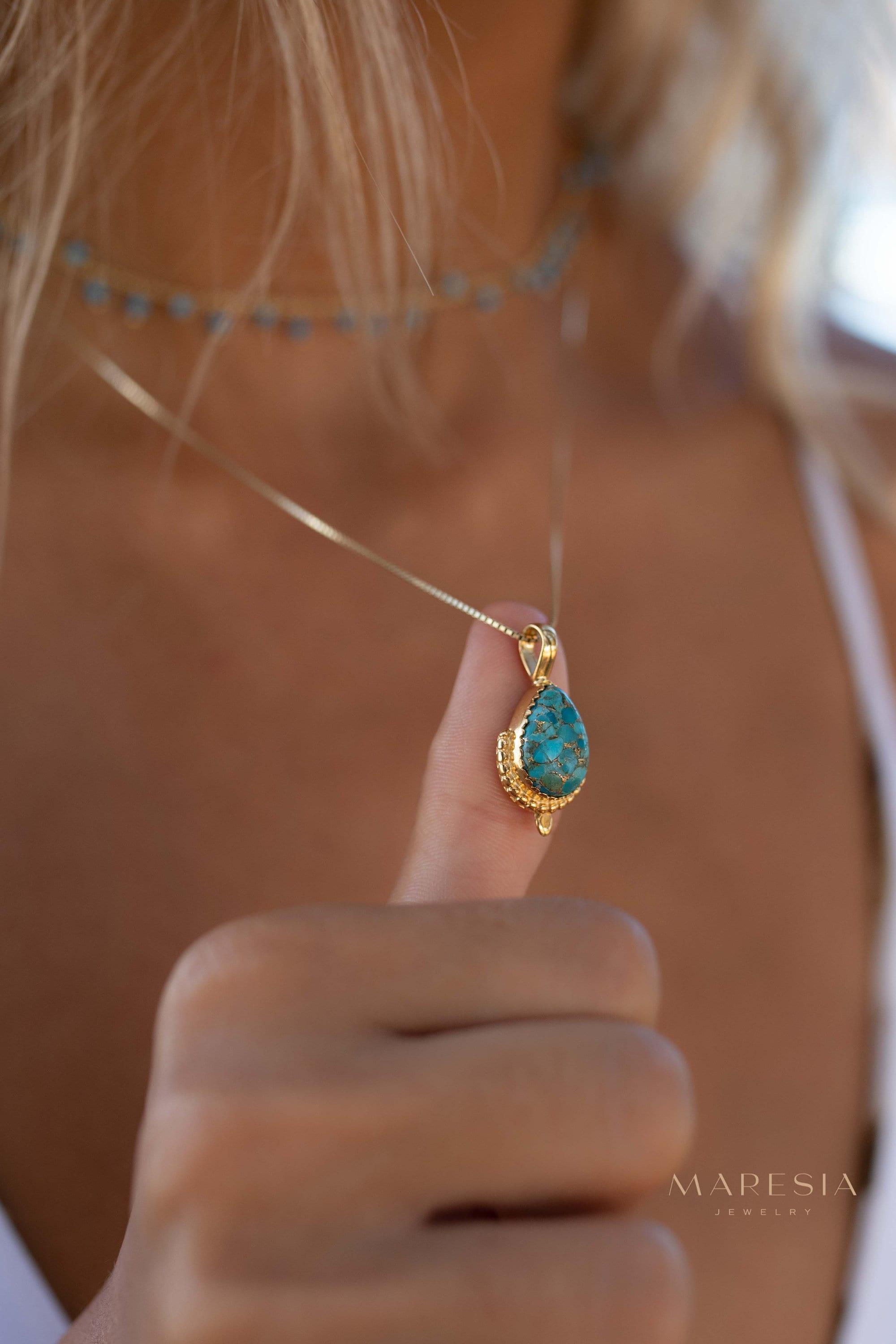 Copper Turquoise Pendant ~ Gold Plated over Sterling Silver ~ Necklace ~ minimalist ~ Delicate ~ Everyday Jewelry ~MN143