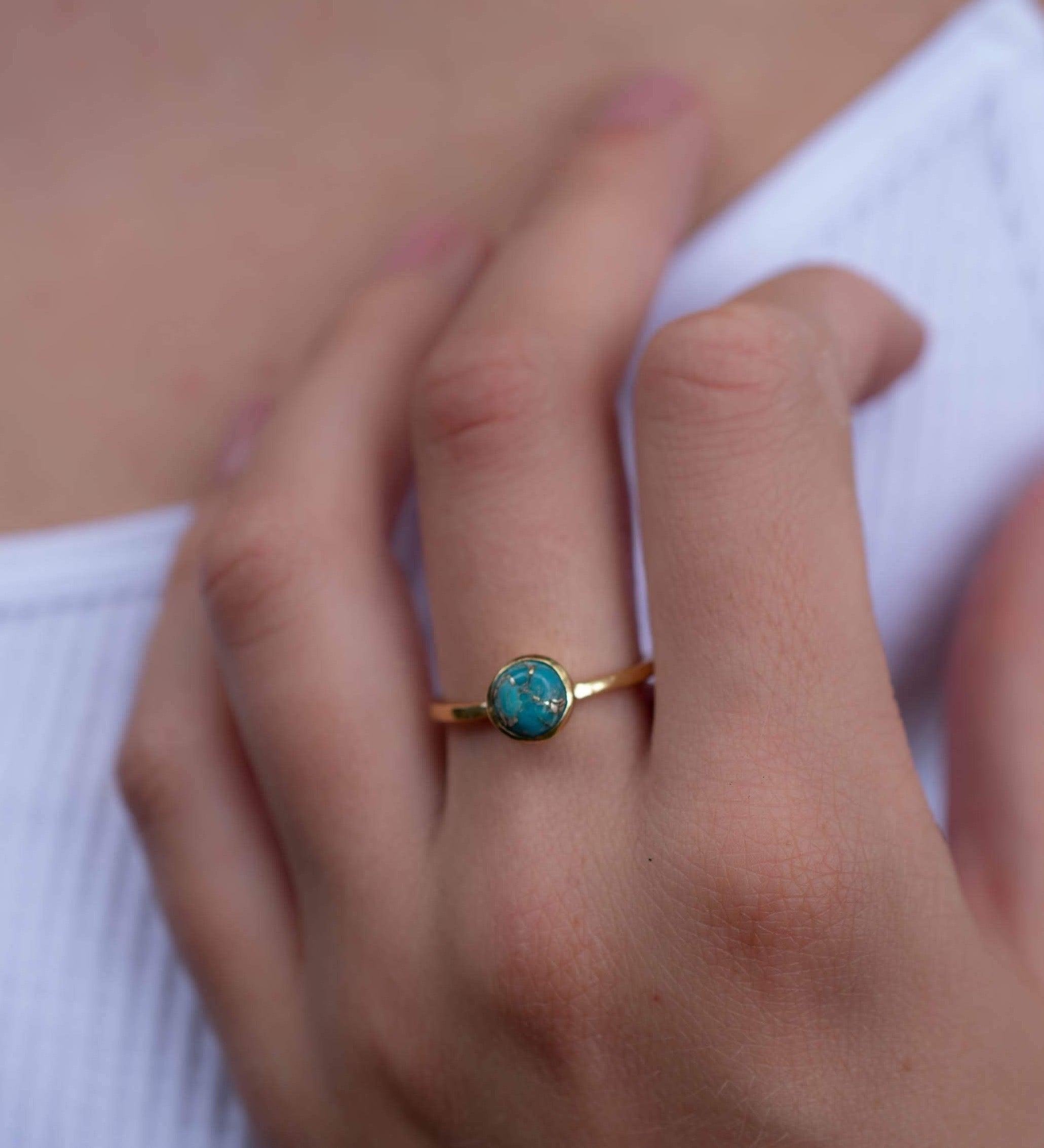Copper Turquoise Ring ~ Gemstone ~ Natural ~ 18k Gold Plated ~ Jewelry ~ Handmade ~ December Birthstone MR237