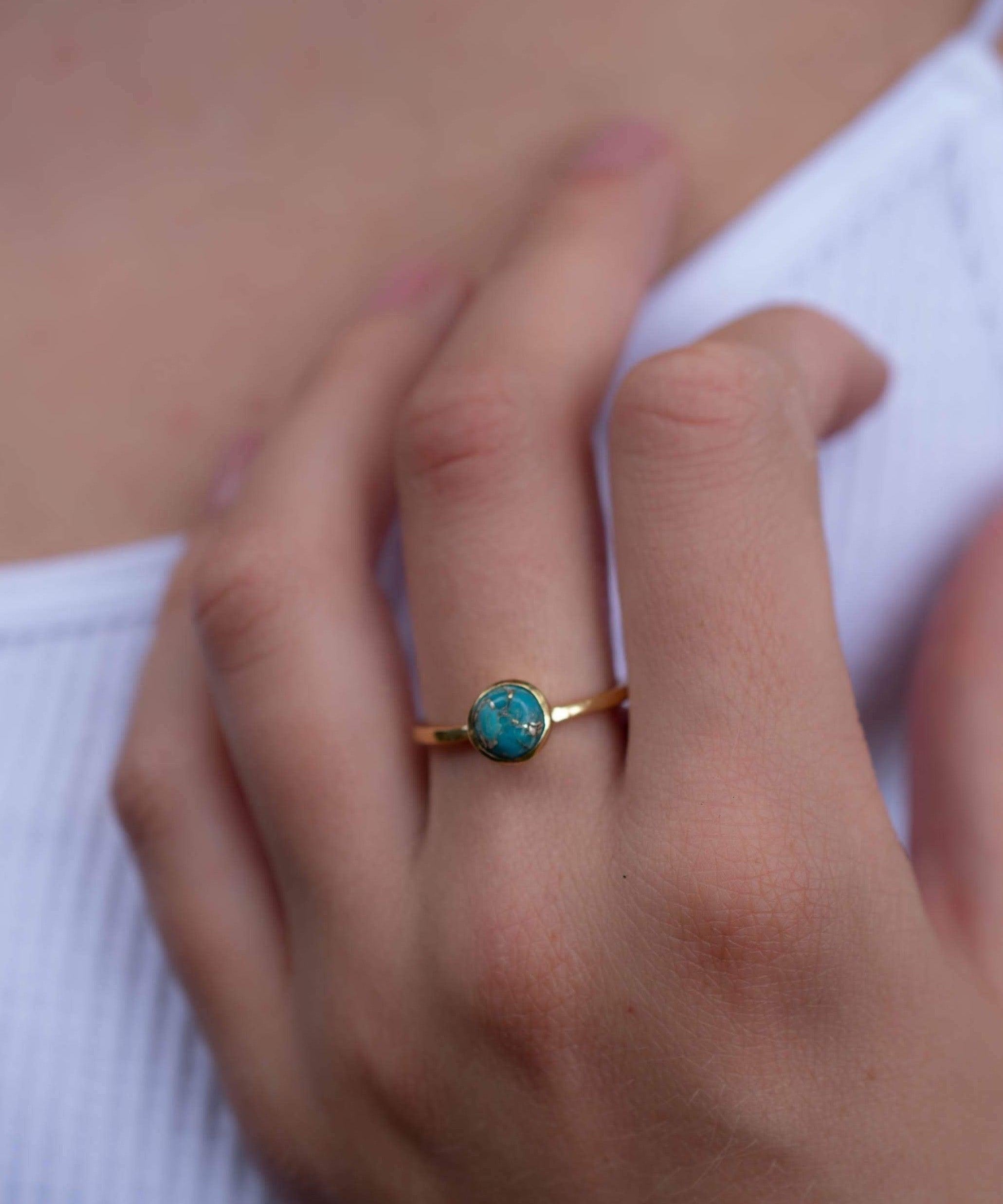 Copper Turquoise Ring ~ Gemstone ~ Natural ~ 18k Gold Plated ~ Jewelry ~ Handmade ~ December Birthstone MR237