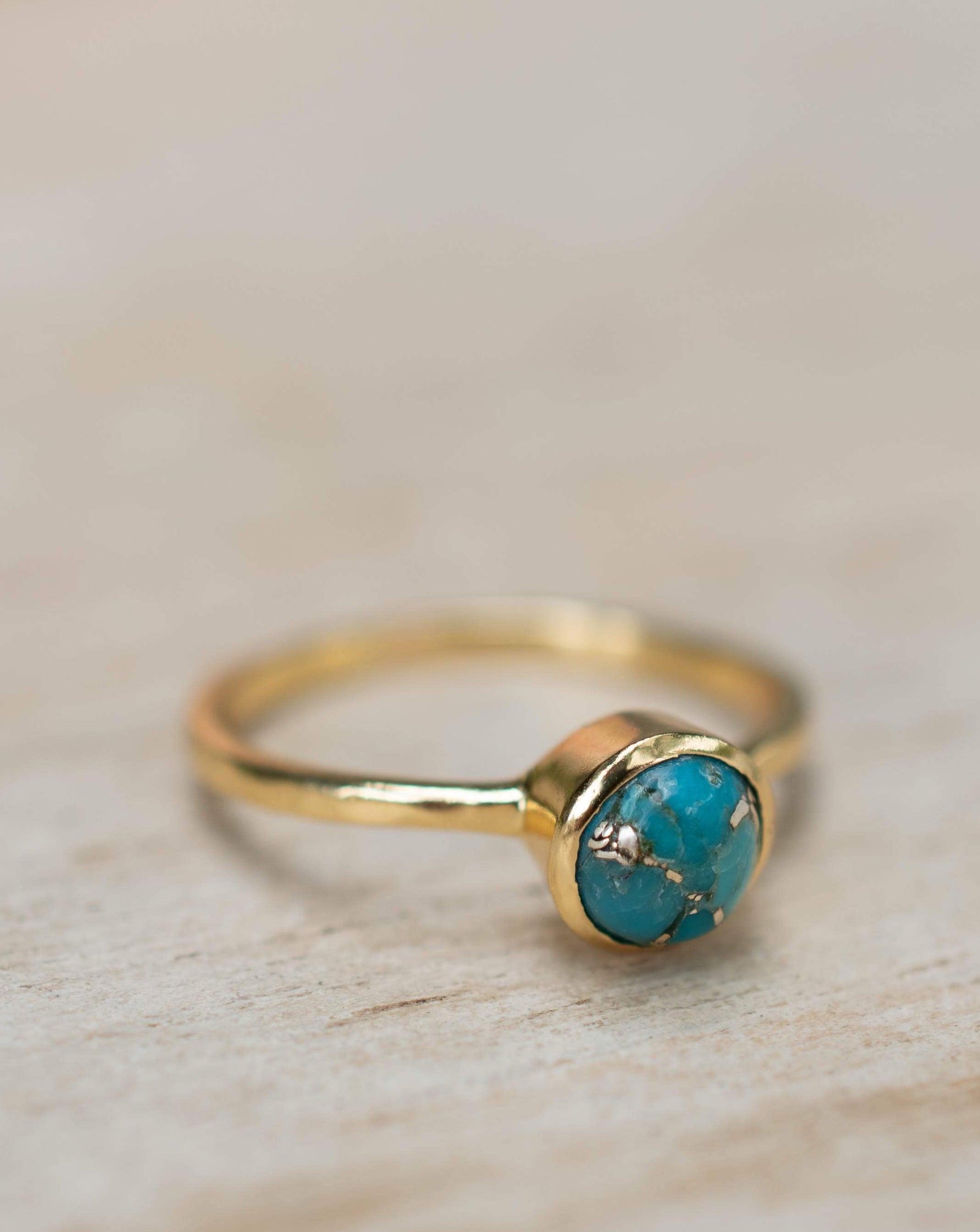 Copper Turquoise Ring ~ Gemstone ~ Natural ~ 18k Gold Plated ~ Jewelry ~ Handmade ~ December Birthstone MR237