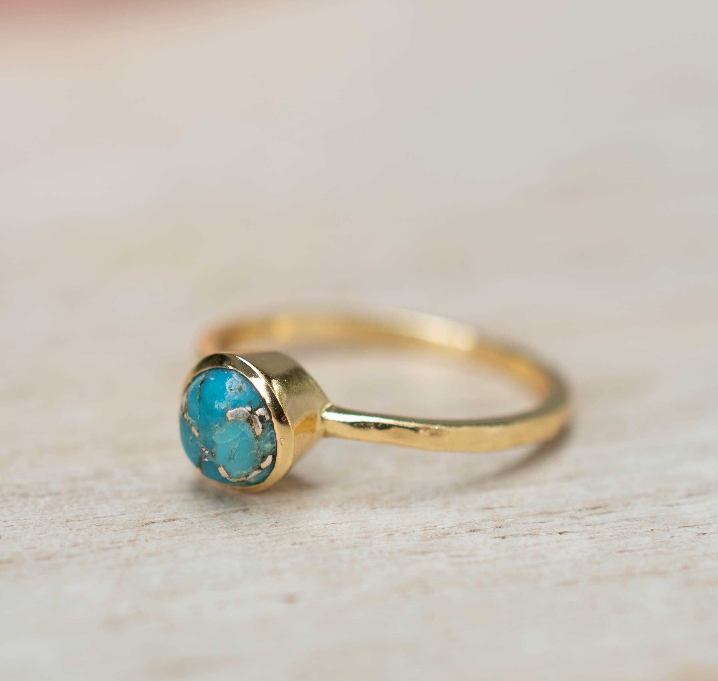 Copper Turquoise Ring ~ Gemstone ~ Natural ~ 18k Gold Plated ~ Jewelry ~ Handmade ~ December Birthstone MR237