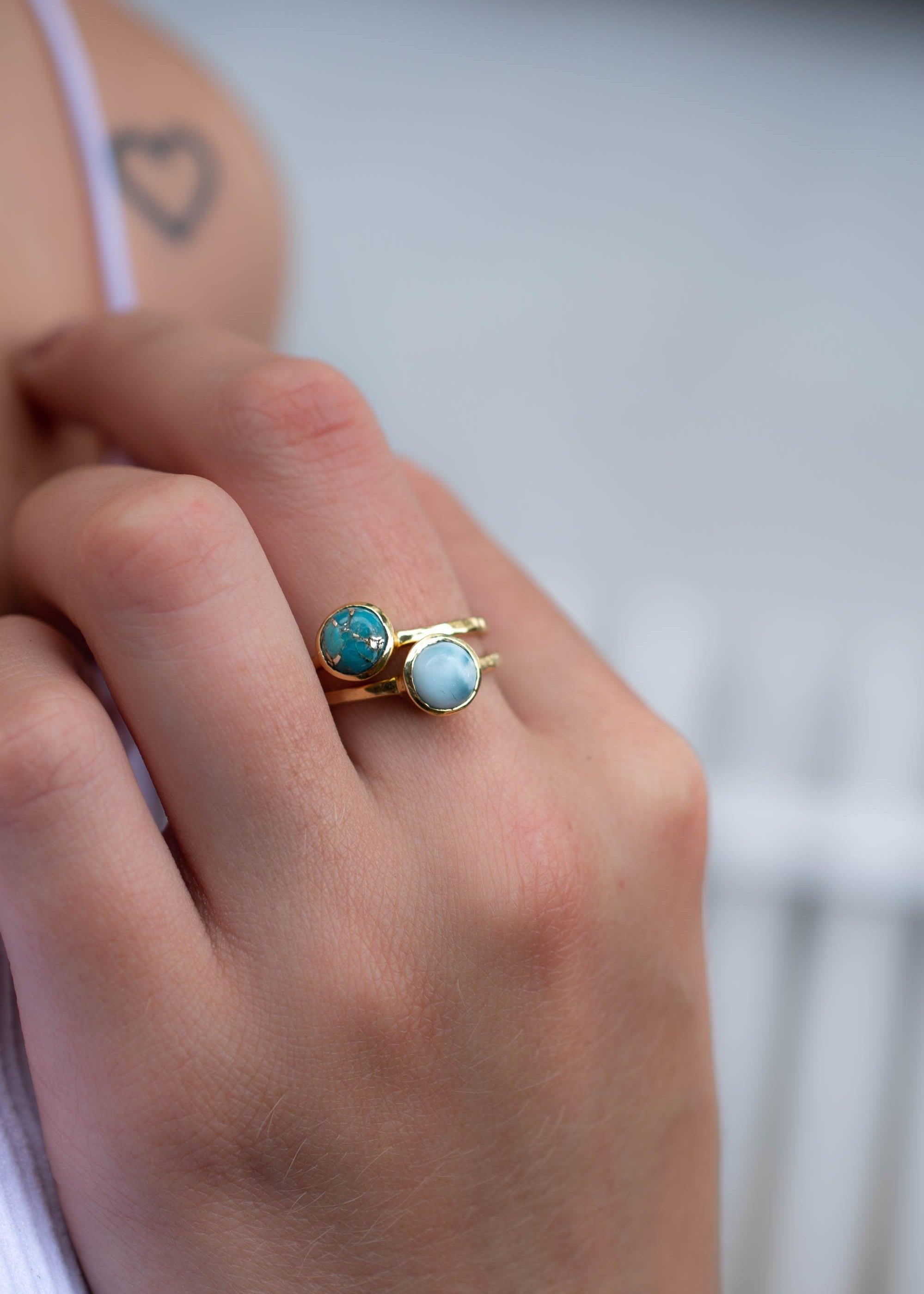 Copper Turquoise Ring ~ Gemstone ~ Natural ~ 18k Gold Plated ~ Jewelry ~ Handmade ~ December Birthstone MR237