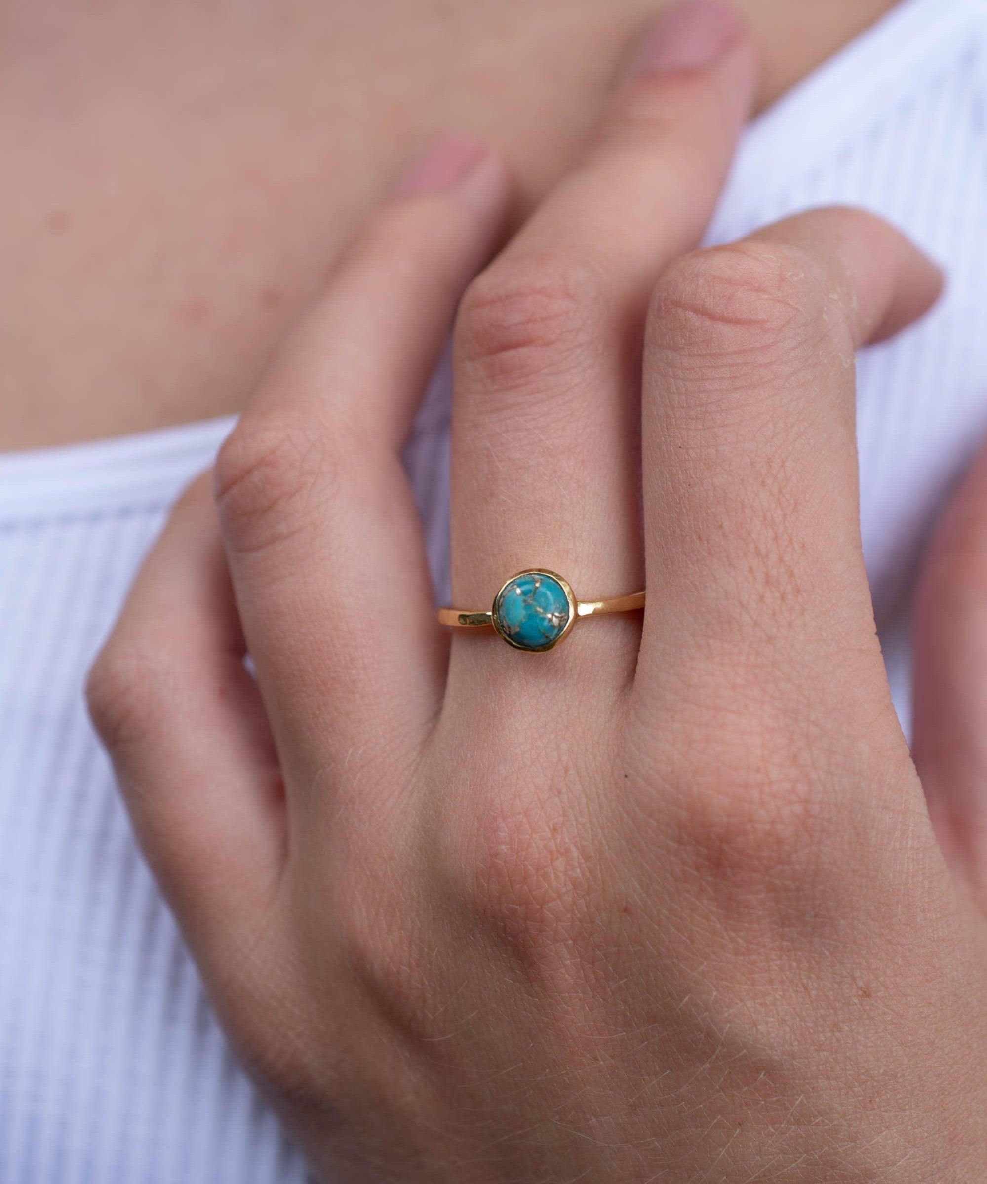 Copper Turquoise Ring ~ Gemstone ~ Natural ~ 18k Gold Plated ~ Jewelry ~ Handmade ~ December Birthstone MR237