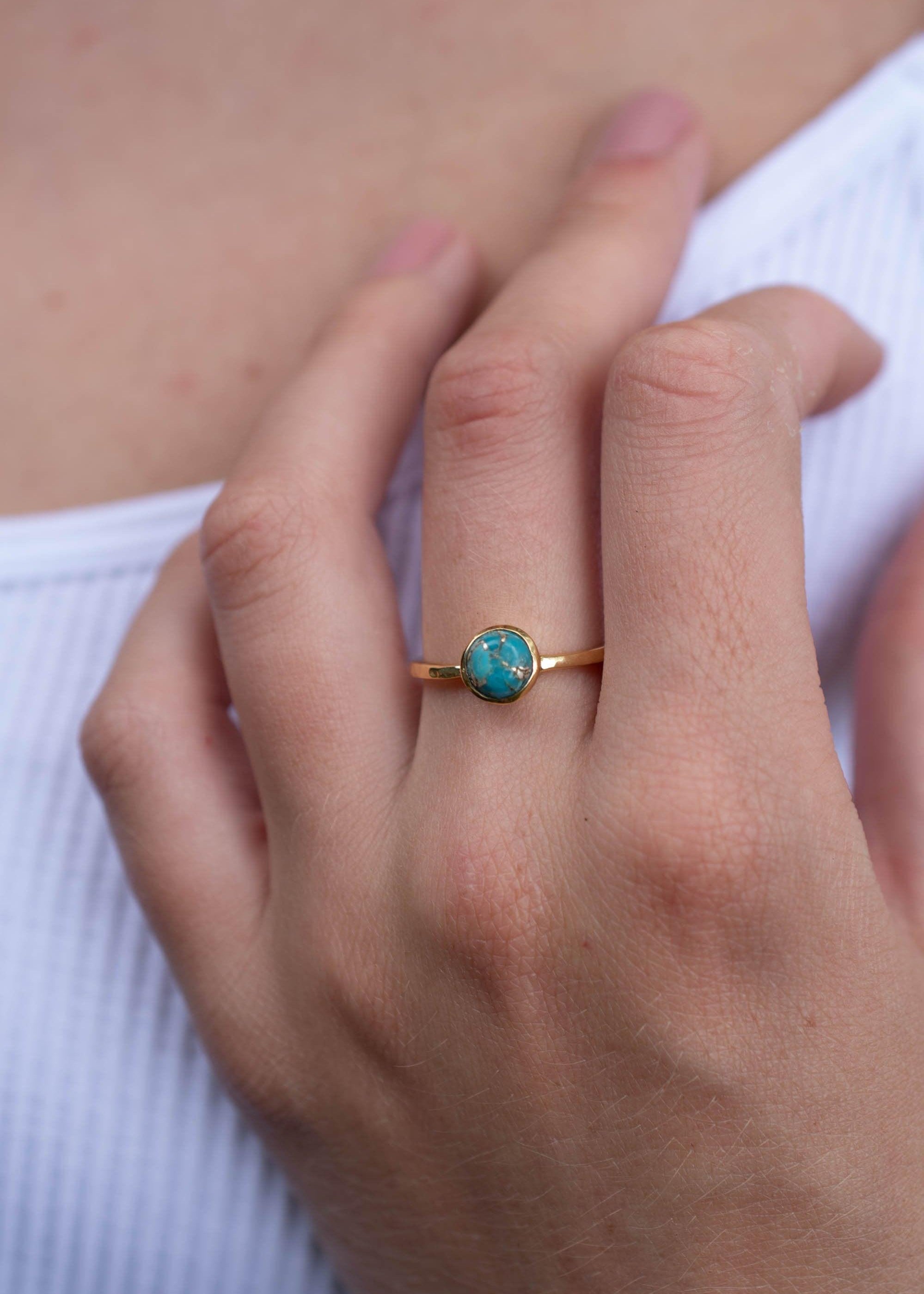 Copper Turquoise Ring ~ Gemstone ~ Natural ~ 18k Gold Plated ~ Jewelry ~ Handmade ~ December Birthstone MR237