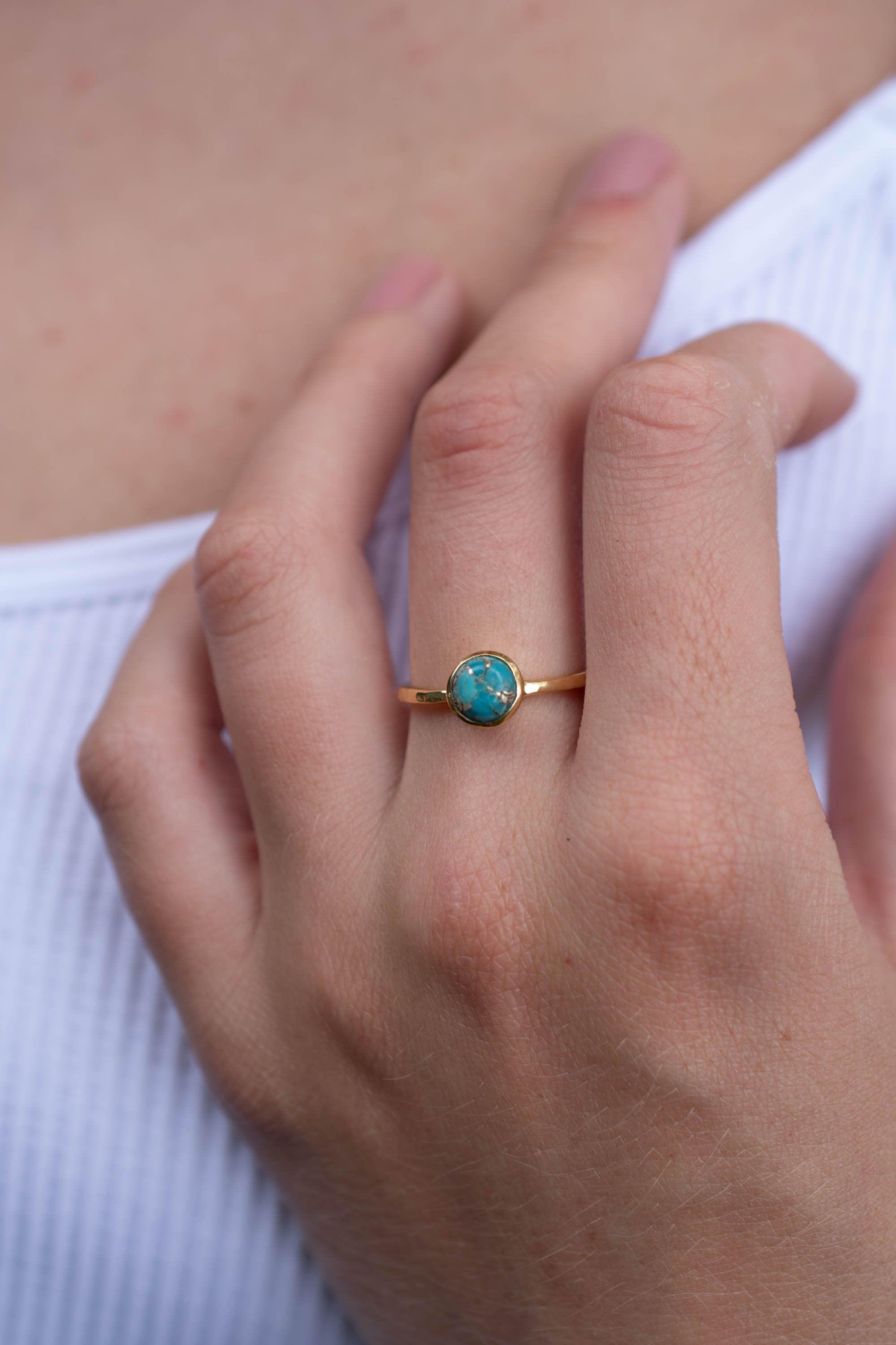 Copper Turquoise Ring ~ Gemstone ~ Natural ~ 18k Gold Plated ~ Jewelry ~ Handmade ~ December Birthstone MR237