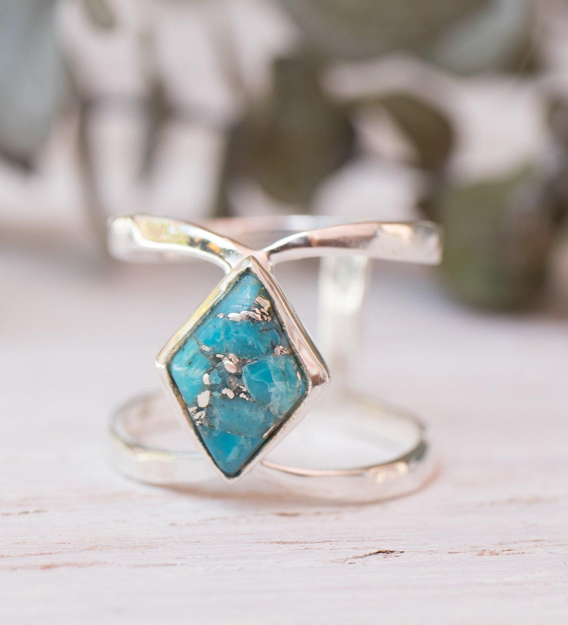 Copper Turquoise Ring~Sterling Silver 925 ~ MR143A - Maresia Jewelry