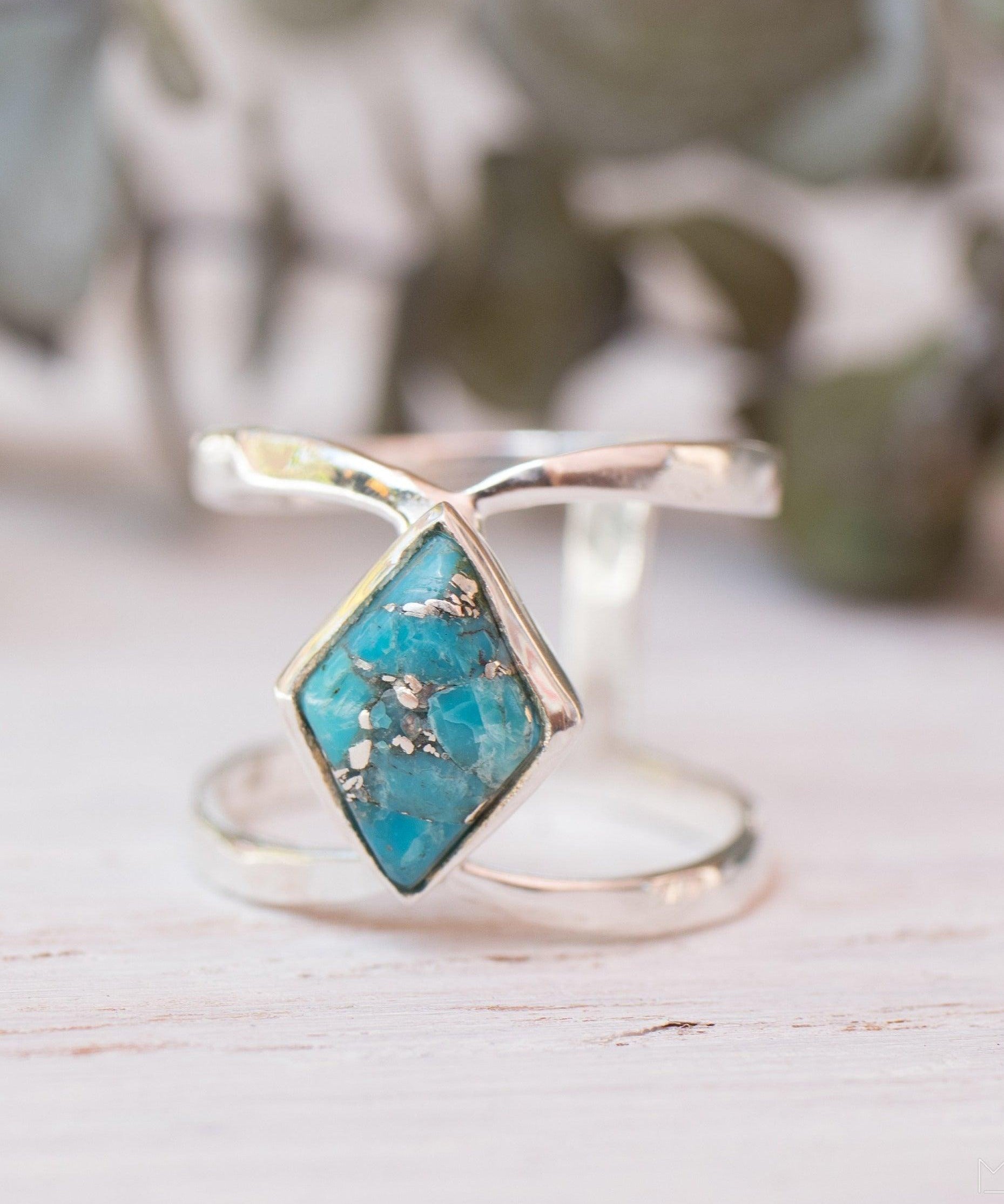 Copper Turquoise Ring~Sterling Silver 925 ~ MR143A - Maresia Jewelry