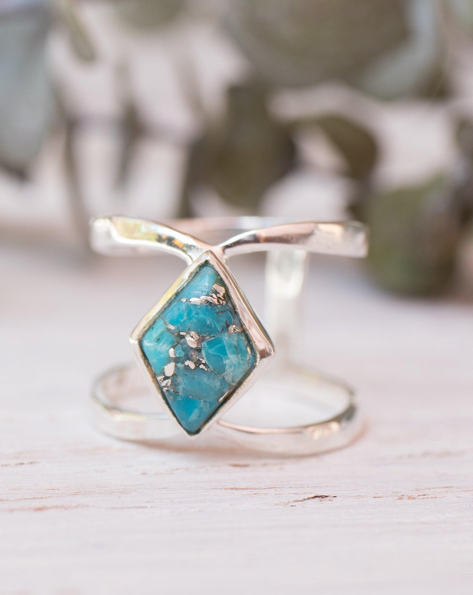 Copper Turquoise Ring~Sterling Silver 925 ~ MR143A - Maresia Jewelry
