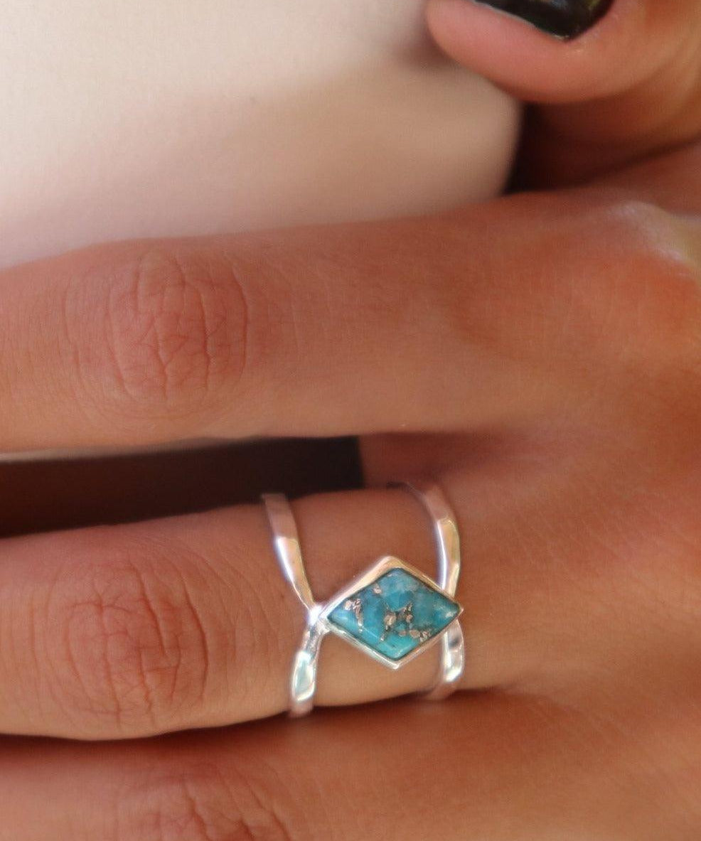 Copper Turquoise Ring~Sterling Silver 925 ~ MR143A - Maresia Jewelry