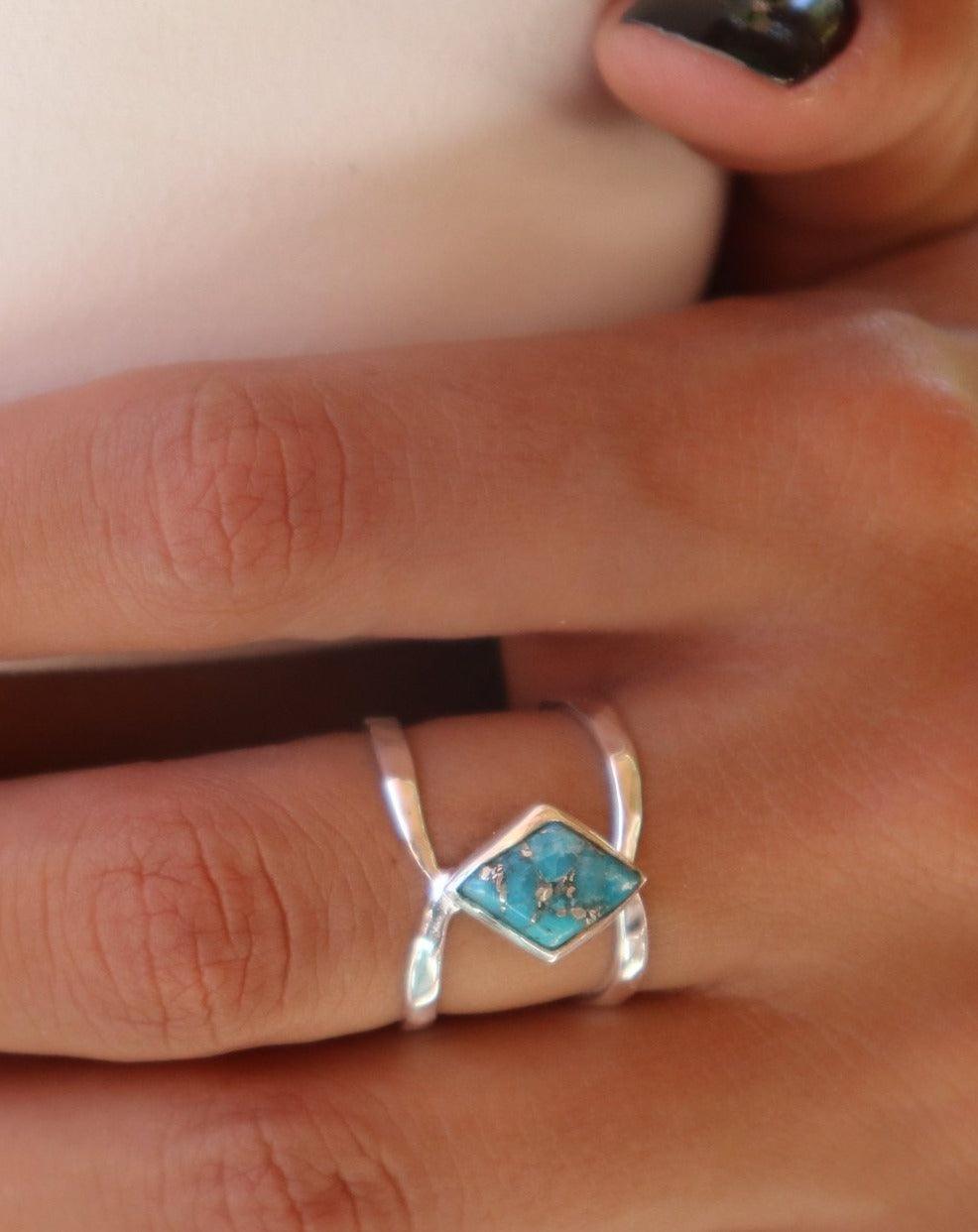 Copper Turquoise Ring~Sterling Silver 925 ~ MR143A - Maresia Jewelry