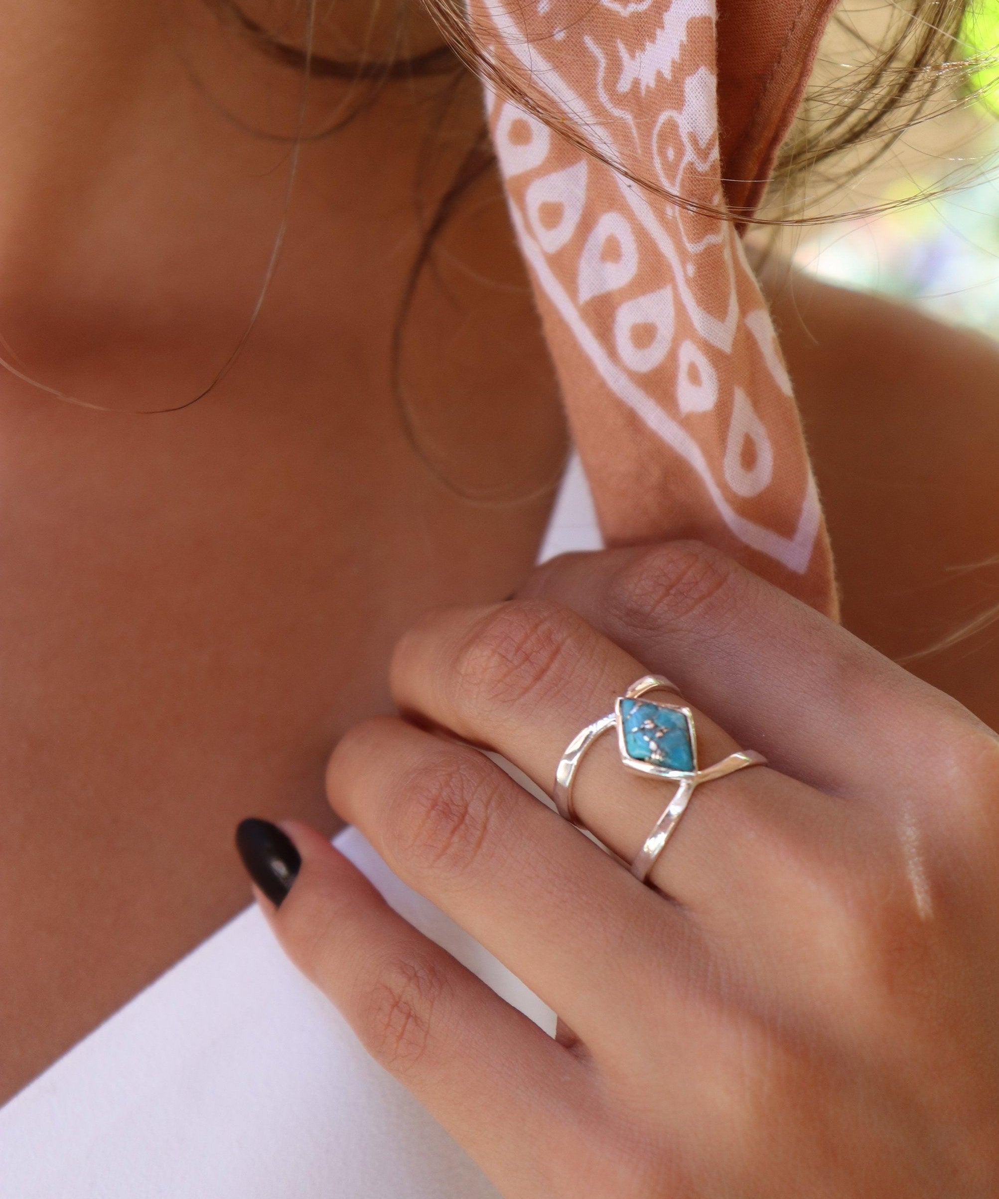 Copper Turquoise Ring~Sterling Silver 925 ~ MR143A - Maresia Jewelry