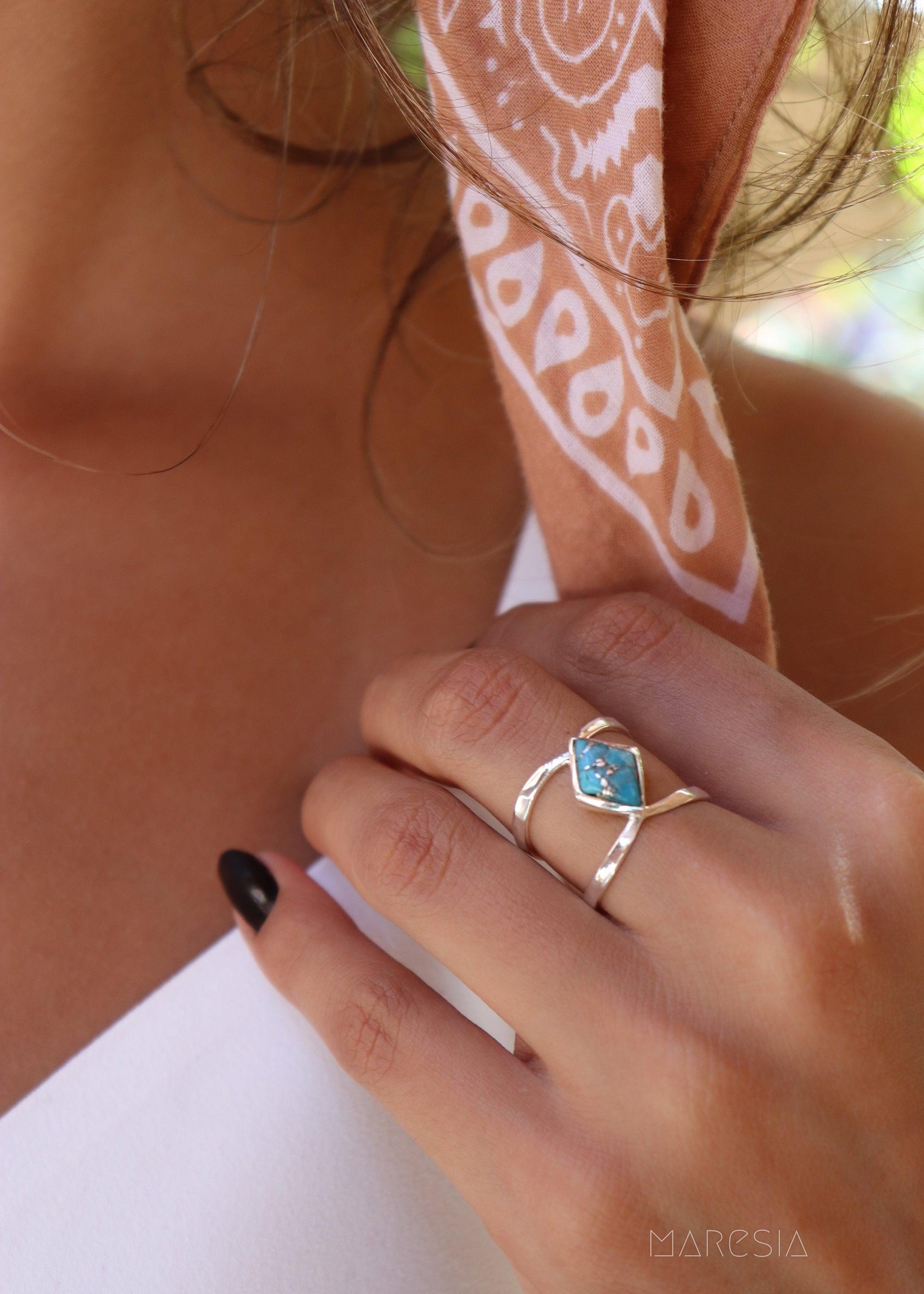 Copper Turquoise Ring~Sterling Silver 925 ~ MR143A - Maresia Jewelry
