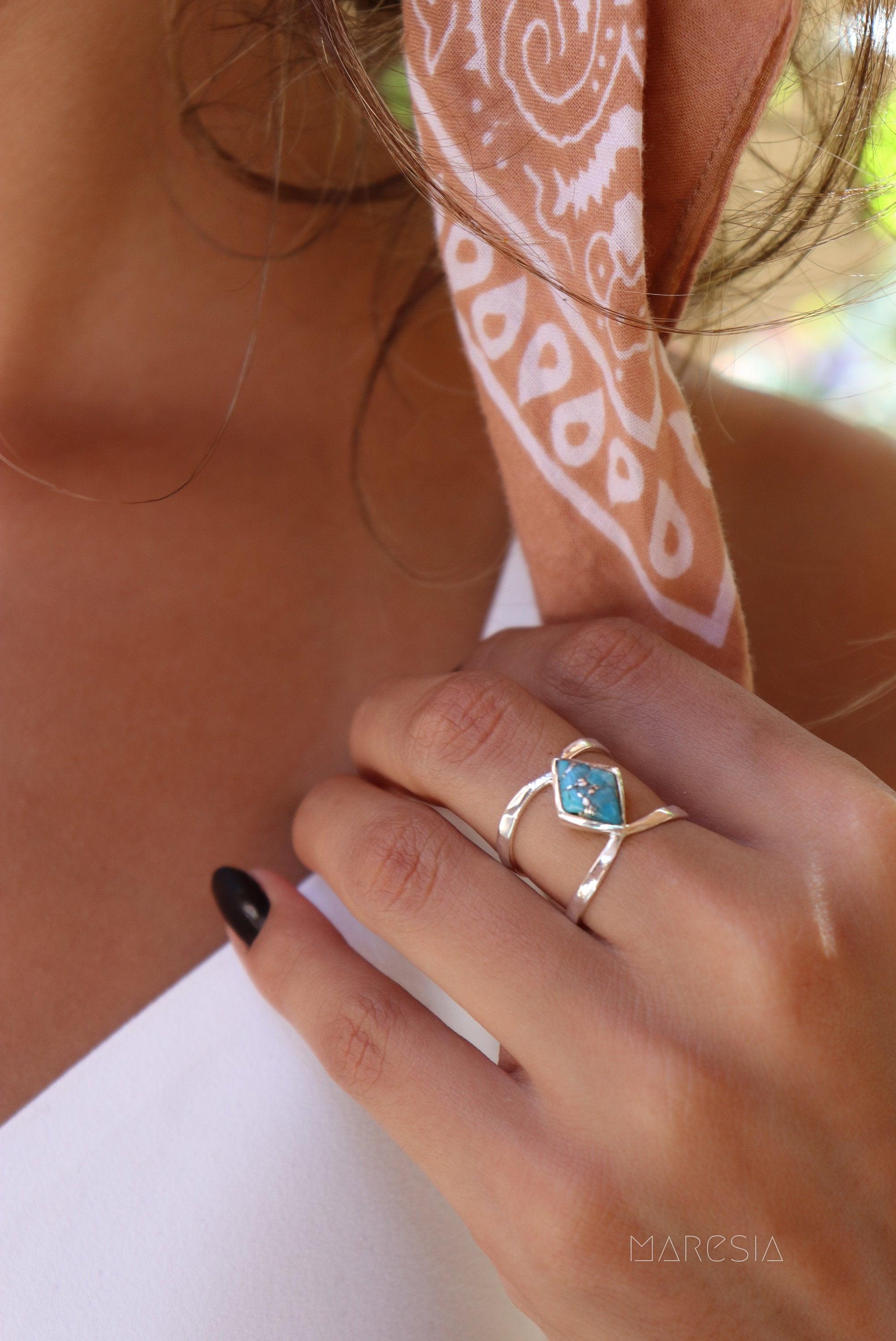 Copper Turquoise Ring~Sterling Silver 925 ~ MR143A - Maresia Jewelry