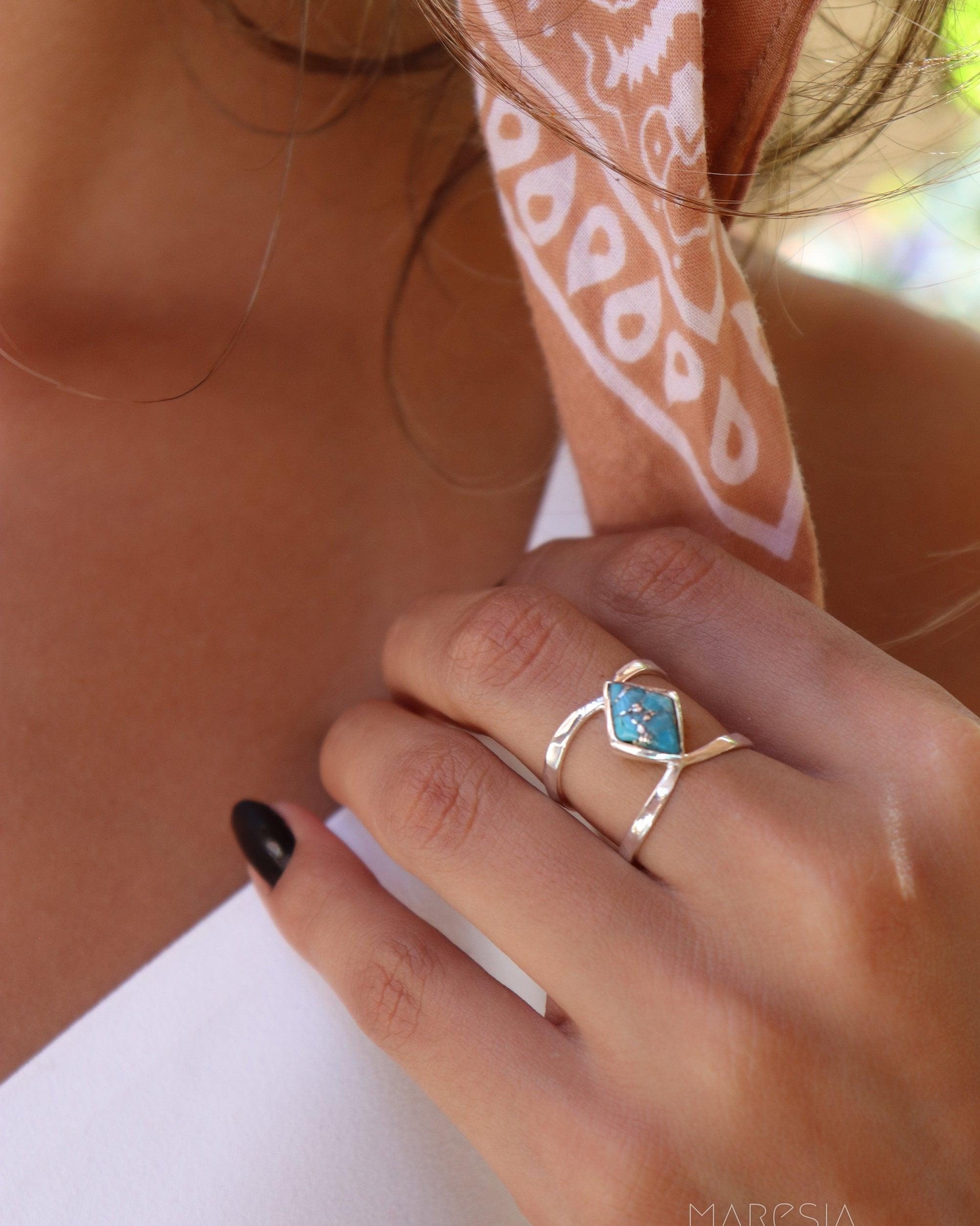 Copper Turquoise Ring~Sterling Silver 925 ~ MR143A - Maresia Jewelry
