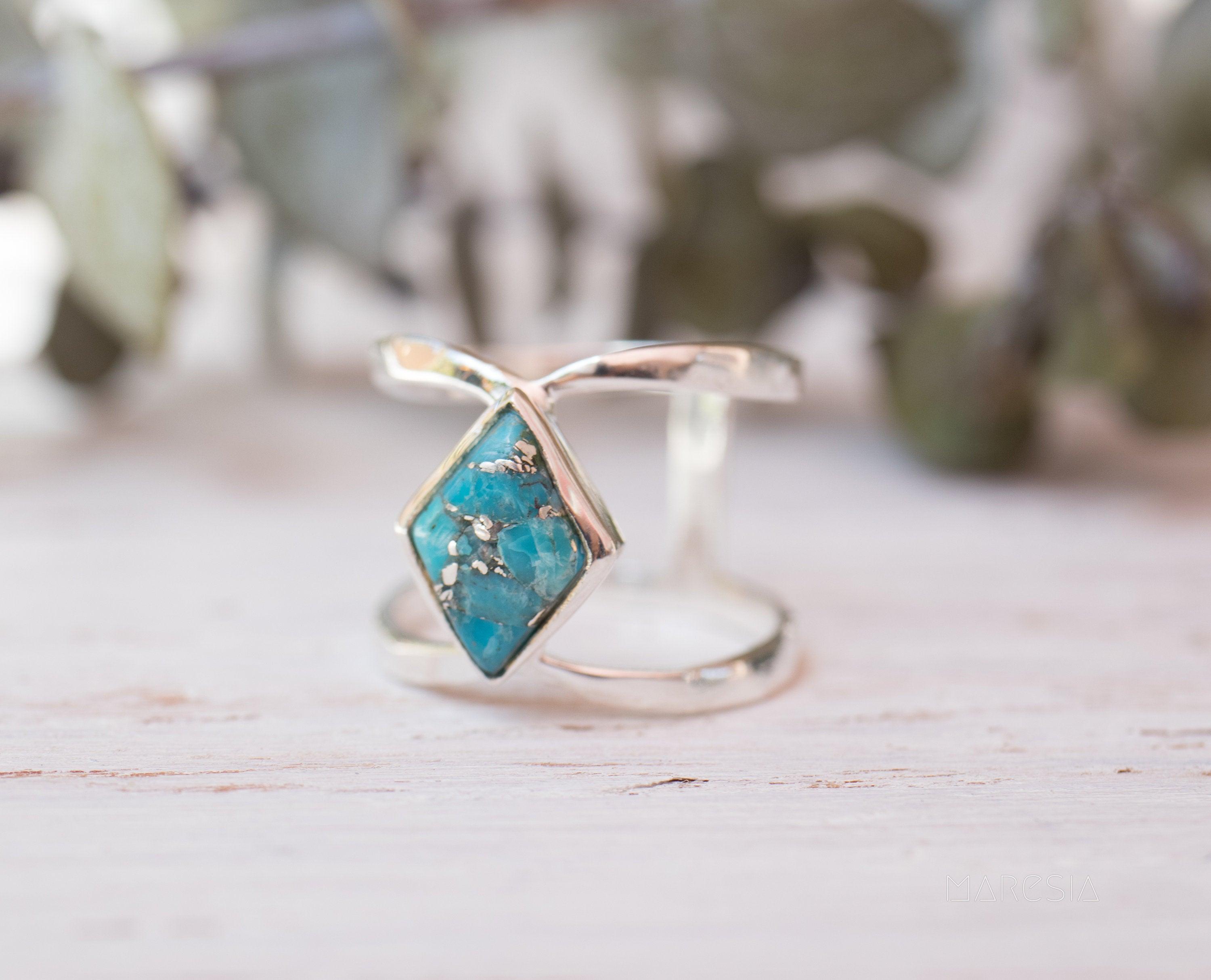 Copper Turquoise Ring~Sterling Silver 925 ~ MR143A - Maresia Jewelry