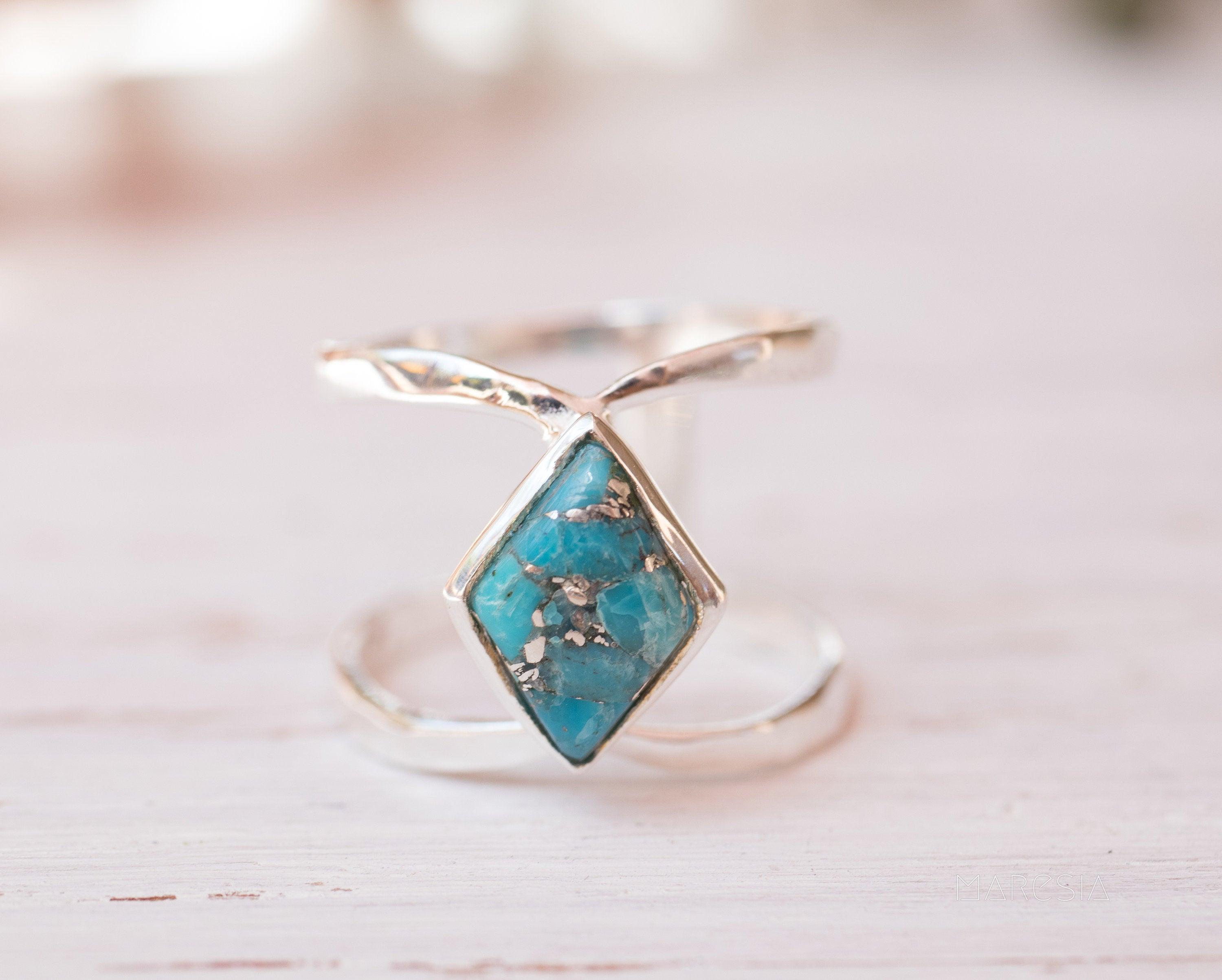 Copper Turquoise Ring~Sterling Silver 925 ~ MR143A - Maresia Jewelry