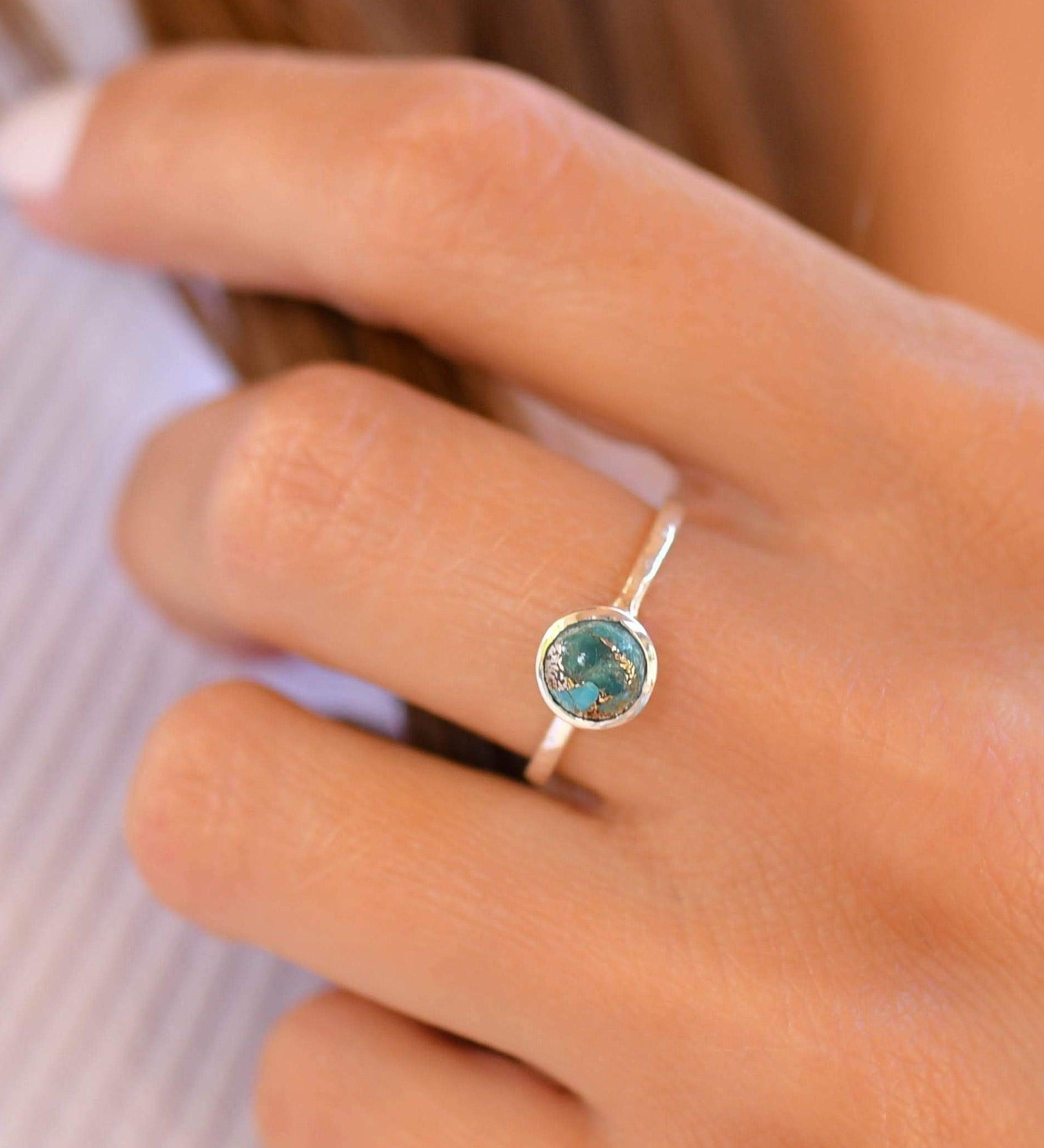 Copper Turquoise Ring ~ Delicate ~ Sterling Silver 925 ~ Handmade ~ Gemstone~Statement ~Everyday~ Hippie~Bohemian~Stackable MR238