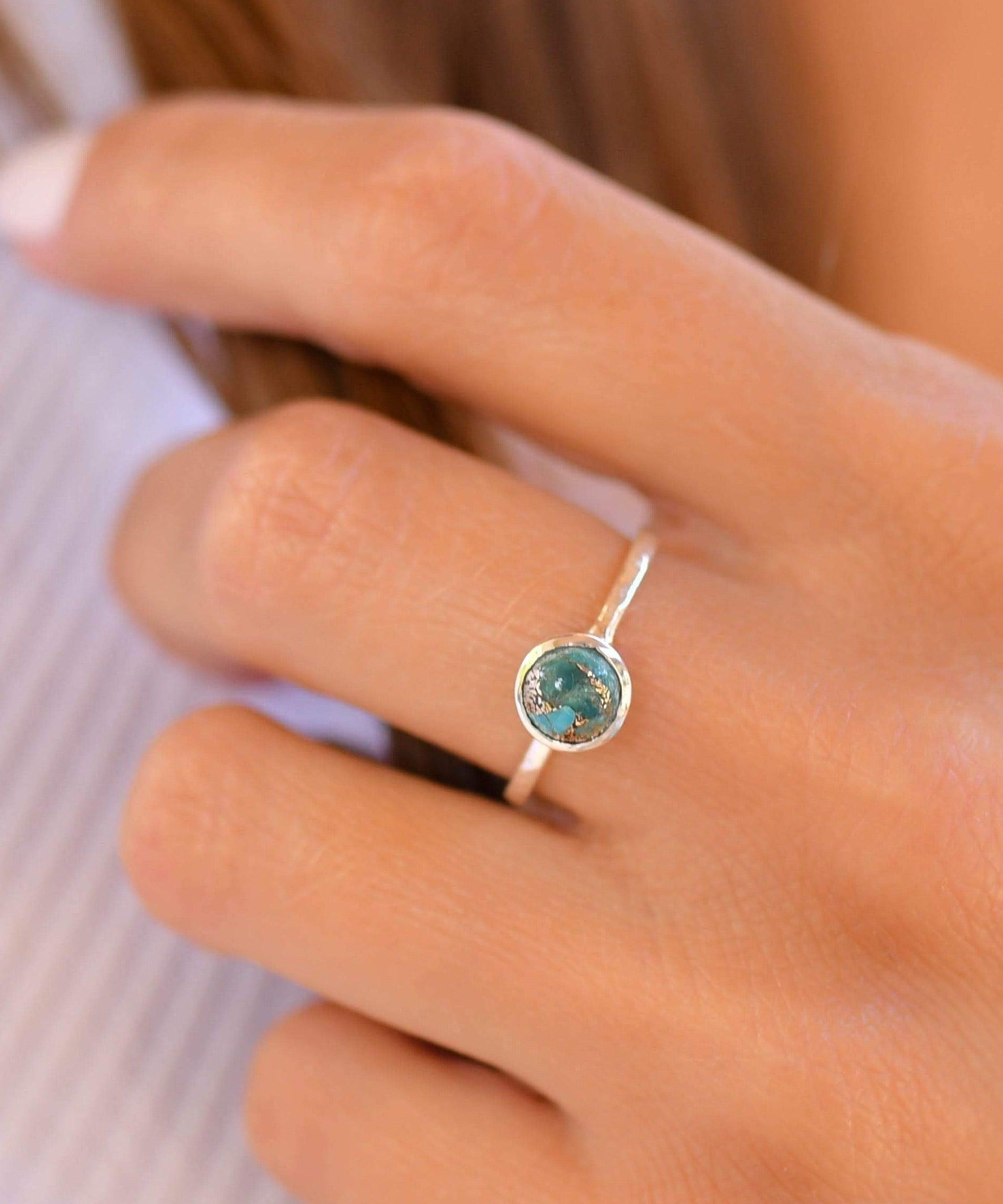 Copper Turquoise Ring ~ Delicate ~ Sterling Silver 925 ~ Handmade ~ Gemstone~Statement ~Everyday~ Hippie~Bohemian~Stackable MR238
