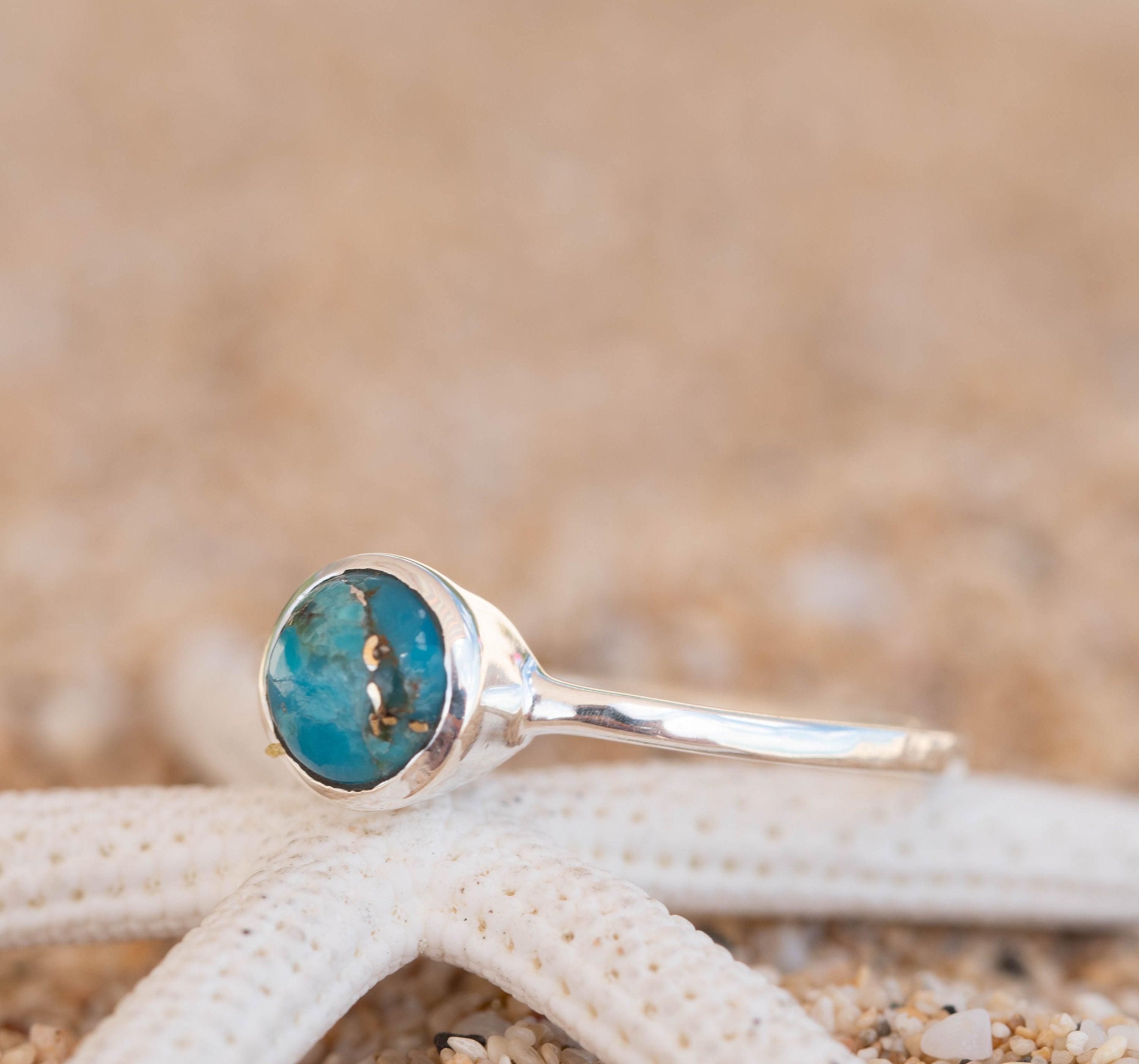 Copper Turquoise Ring ~ Delicate ~ Sterling Silver 925 ~ Handmade ~ Gemstone~Statement ~Everyday~ Hippie~Bohemian~Stackable MR238