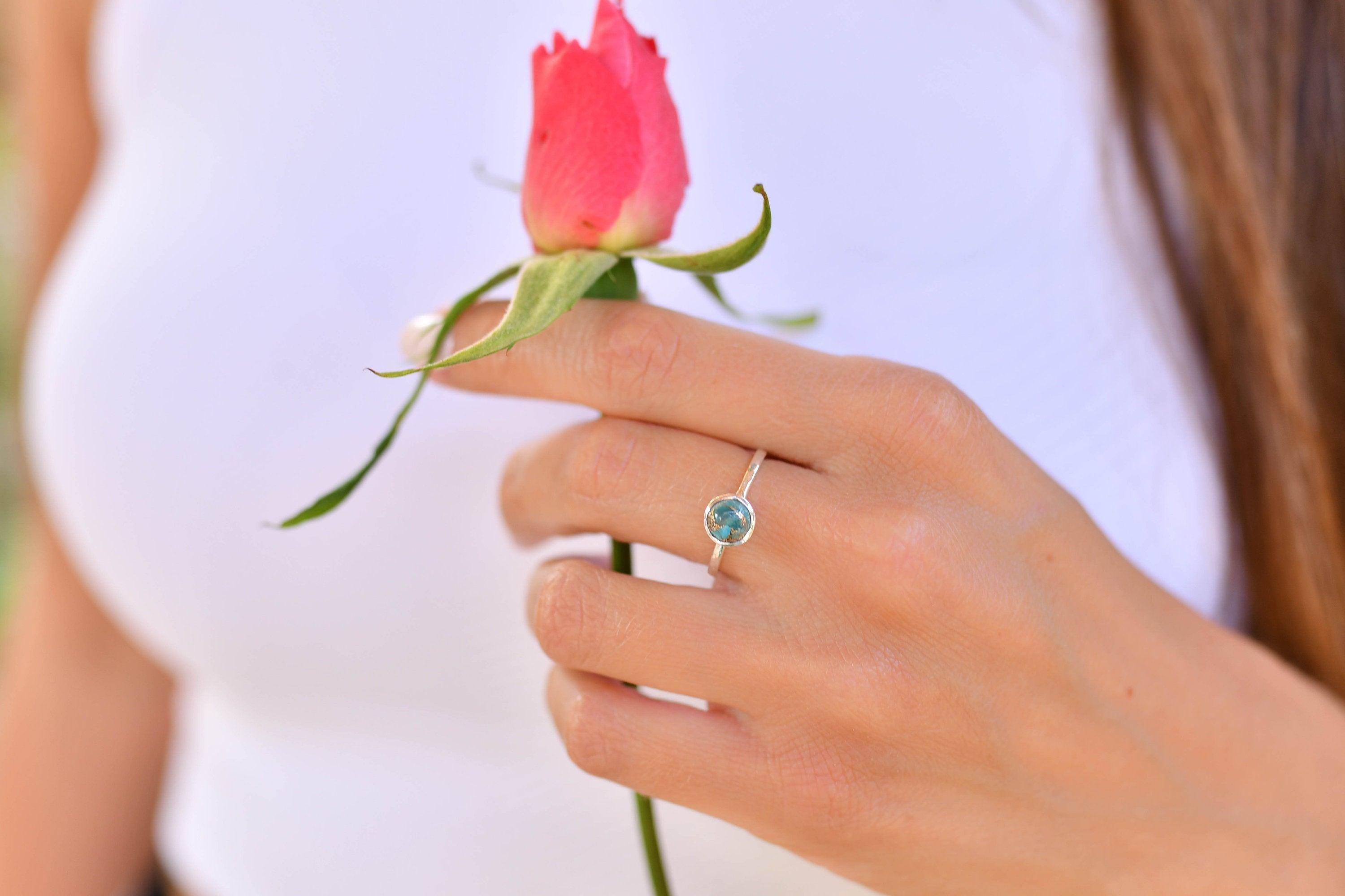 Copper Turquoise Ring ~ Delicate ~ Sterling Silver 925 ~ Handmade ~ Gemstone~Statement ~Everyday~ Hippie~Bohemian~Stackable MR238