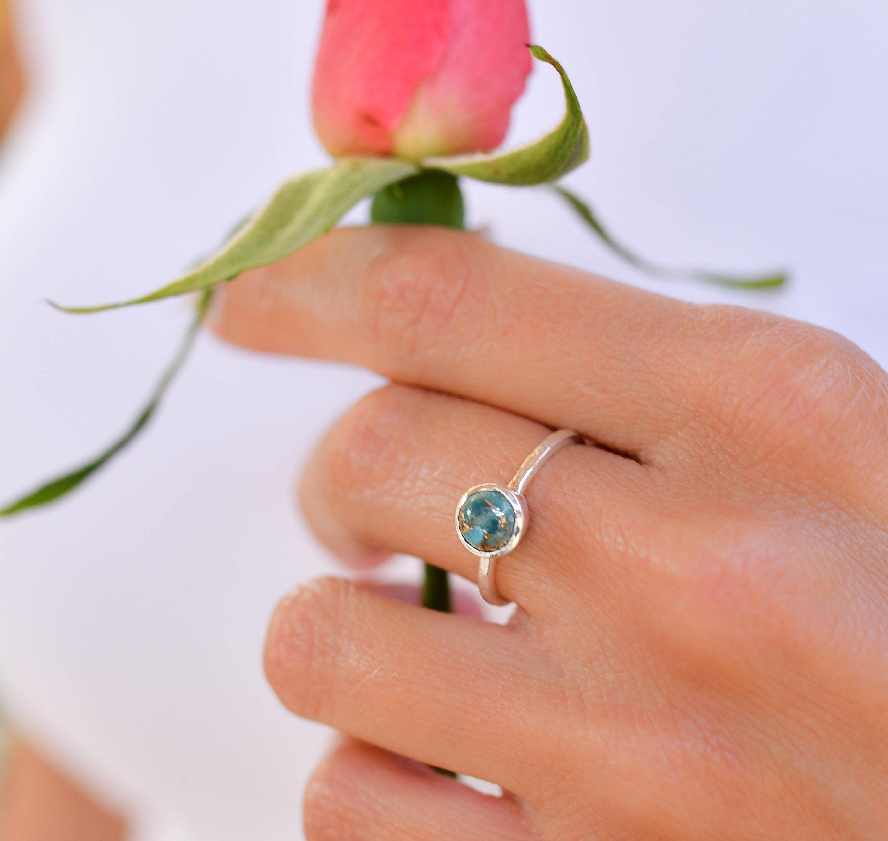 Copper Turquoise Ring ~ Delicate ~ Sterling Silver 925 ~ Handmade ~ Gemstone~Statement ~Everyday~ Hippie~Bohemian~Stackable MR238