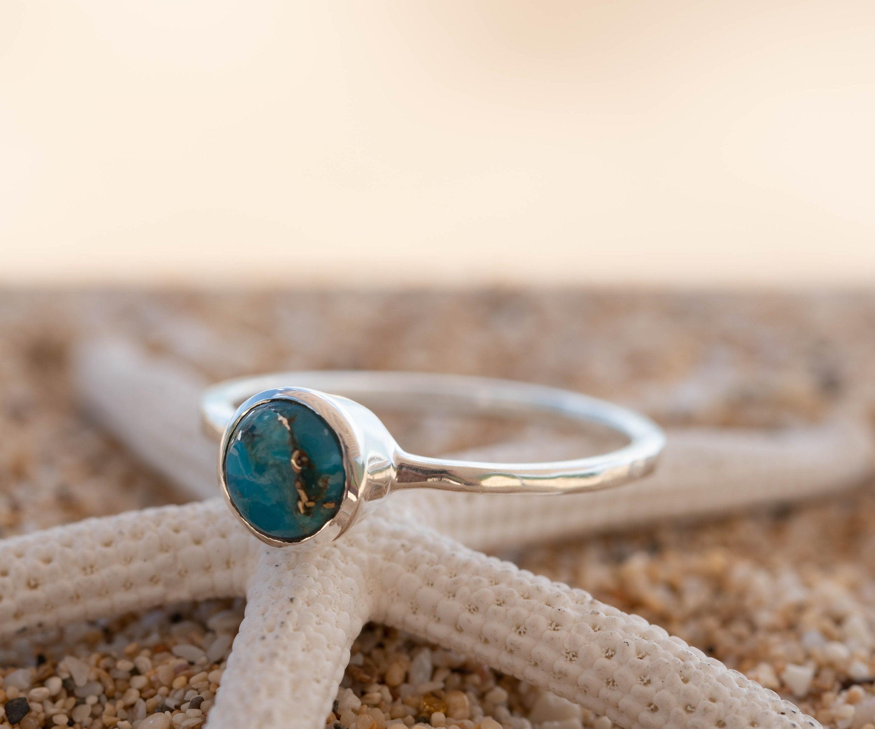 Copper Turquoise Ring ~ Delicate ~ Sterling Silver 925 ~ Handmade ~ Gemstone~Statement ~Everyday~ Hippie~Bohemian~Stackable MR238