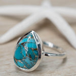 Copper Turquoise Tear Drop Ring ~ Gemstone ~ Natural ~ Sterling Silver 925~ Jewelry ~ Handmade ~ December Birthstone MR224