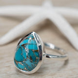 Copper Turquoise Tear Drop Ring ~ Gemstone ~ Natural ~ Sterling Silver 925~ Jewelry ~ Handmade ~ December Birthstone MR224