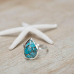Copper Turquoise Tear Drop Ring ~ Gemstone ~ Natural ~ Sterling Silver 925~ Jewelry ~ Handmade ~ December Birthstone MR224