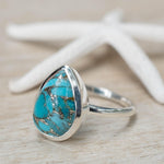 Copper Turquoise Tear Drop Ring ~ Gemstone ~ Natural ~ Sterling Silver 925~ Jewelry ~ Handmade ~ December Birthstone MR224