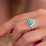Copper Turquoise Tear Drop Ring ~ Gemstone ~ Natural ~ Sterling Silver 925~ Jewelry ~ Handmade ~ December Birthstone MR224