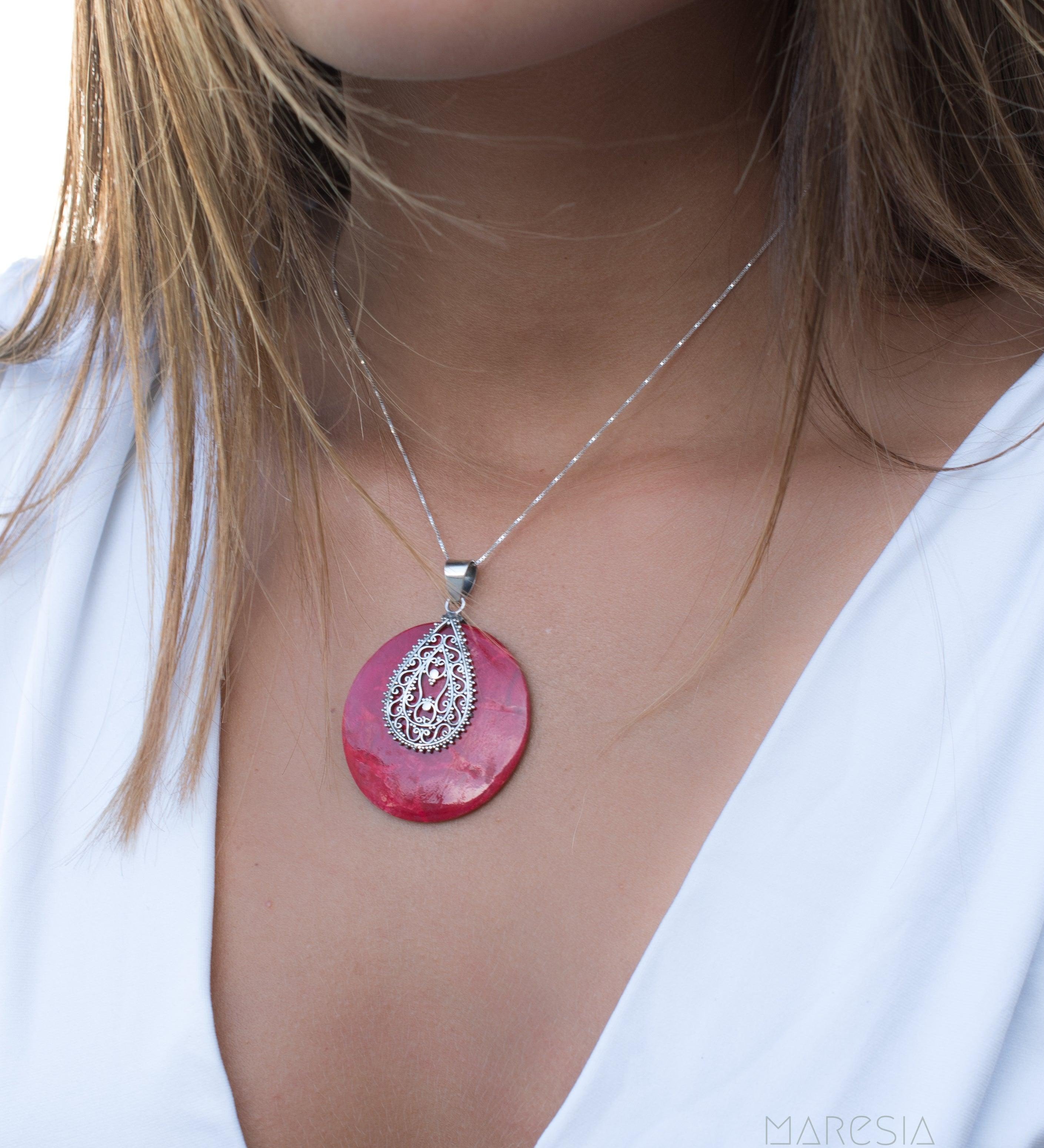 Coral Pendant ~ Coral ~ Sterling Silver 925 ~ SMP020 - Maresia Jewelry