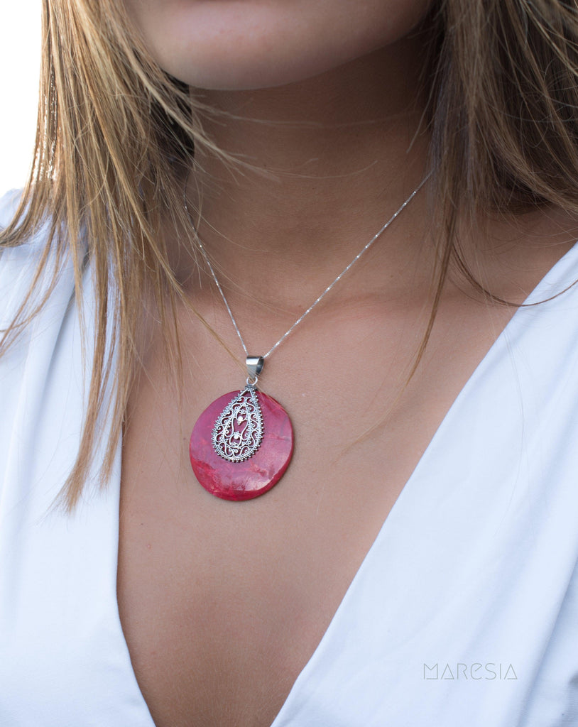 Coral Pendant ~ Coral ~ Sterling Silver 925 ~ SMP020 - Maresia Jewelry